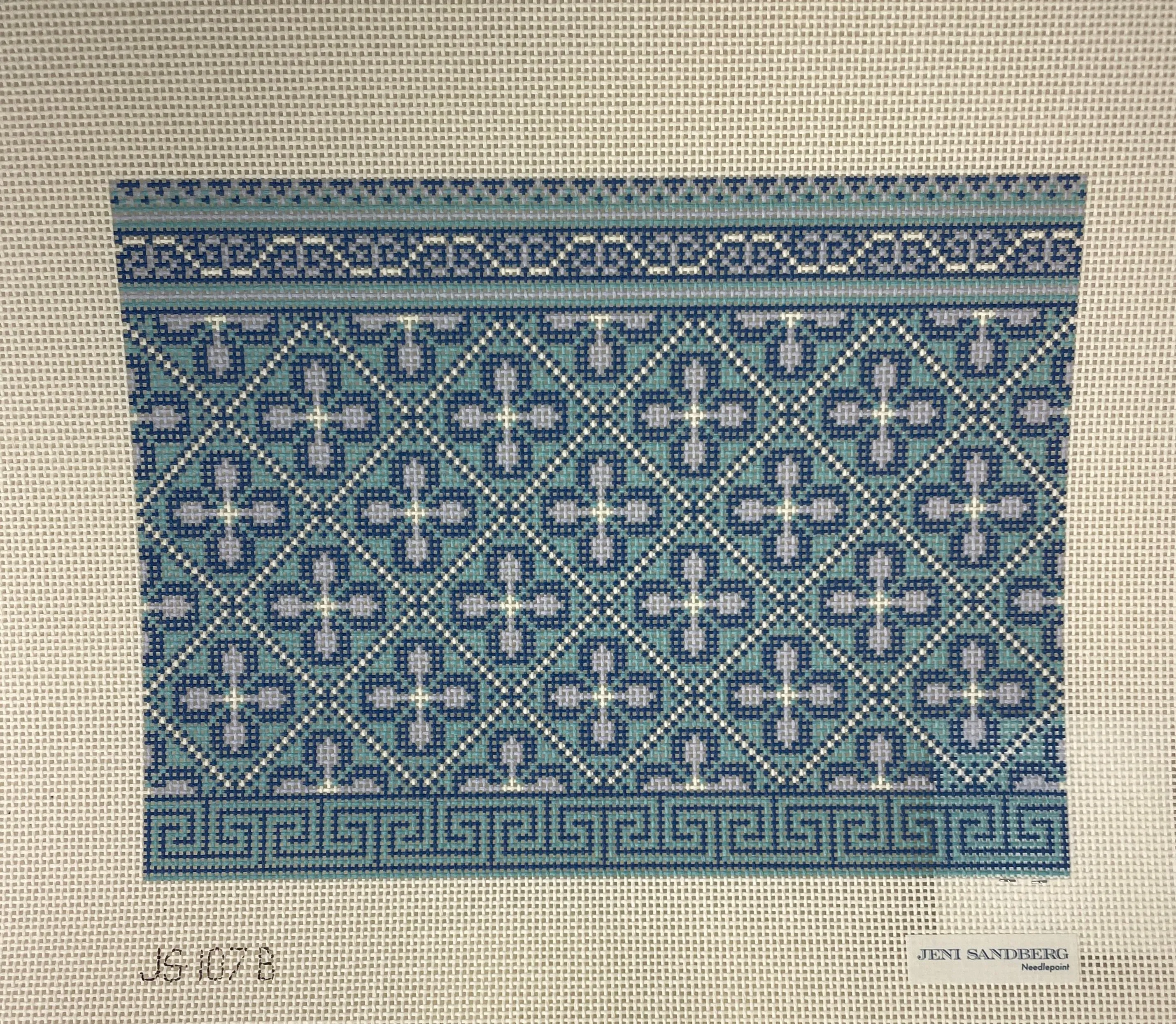 * Jeni Sandberg Needlepoint JS107B Hewitt Clutch- Blue