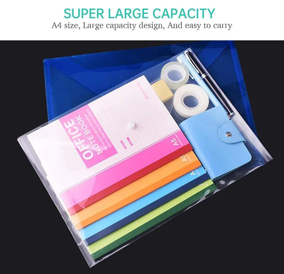 12pcs A4 Plastic File Bag Translucent Document Storage Pouch with Button Closure