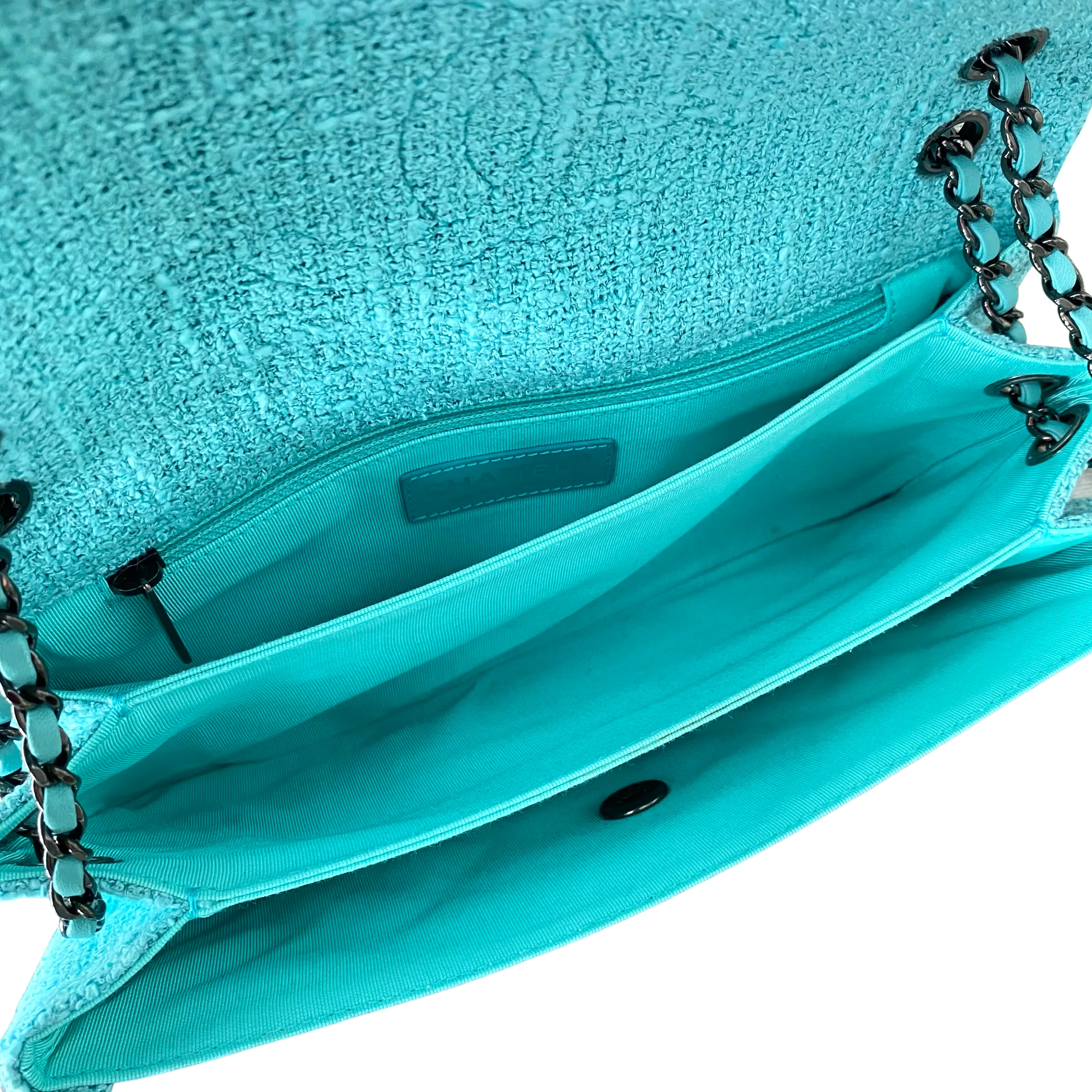 16C Pink Turquoise Tweed East West Flap Bag