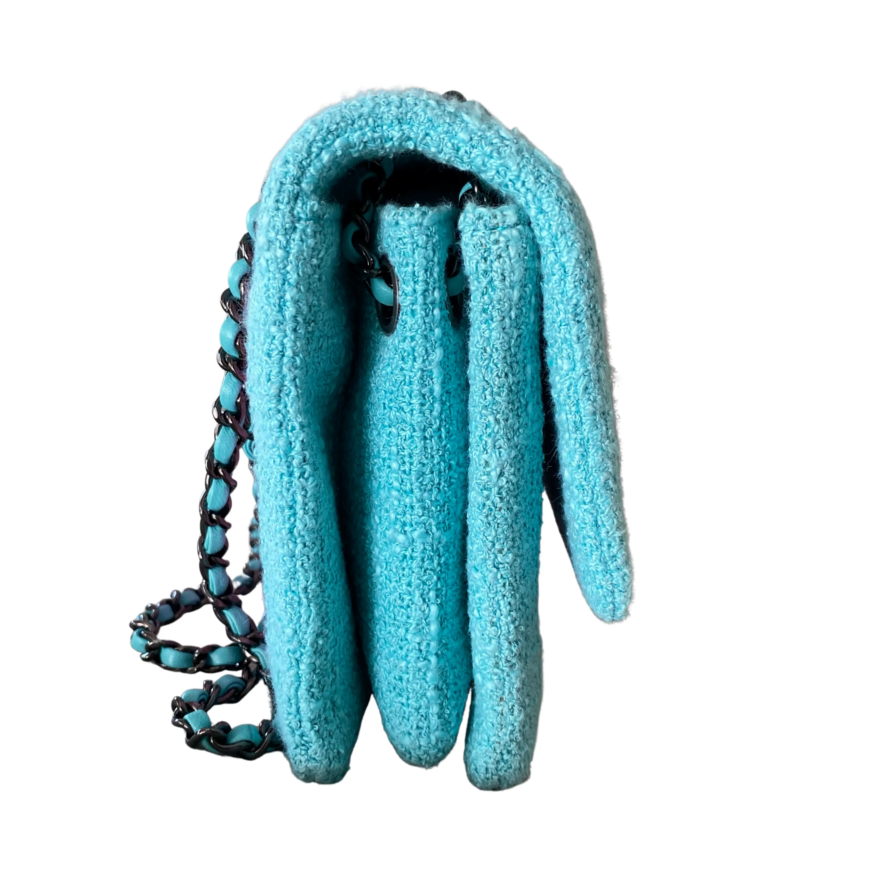 16C Pink Turquoise Tweed East West Flap Bag