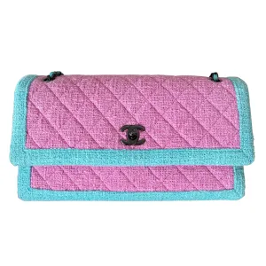 16C Pink Turquoise Tweed East West Flap Bag
