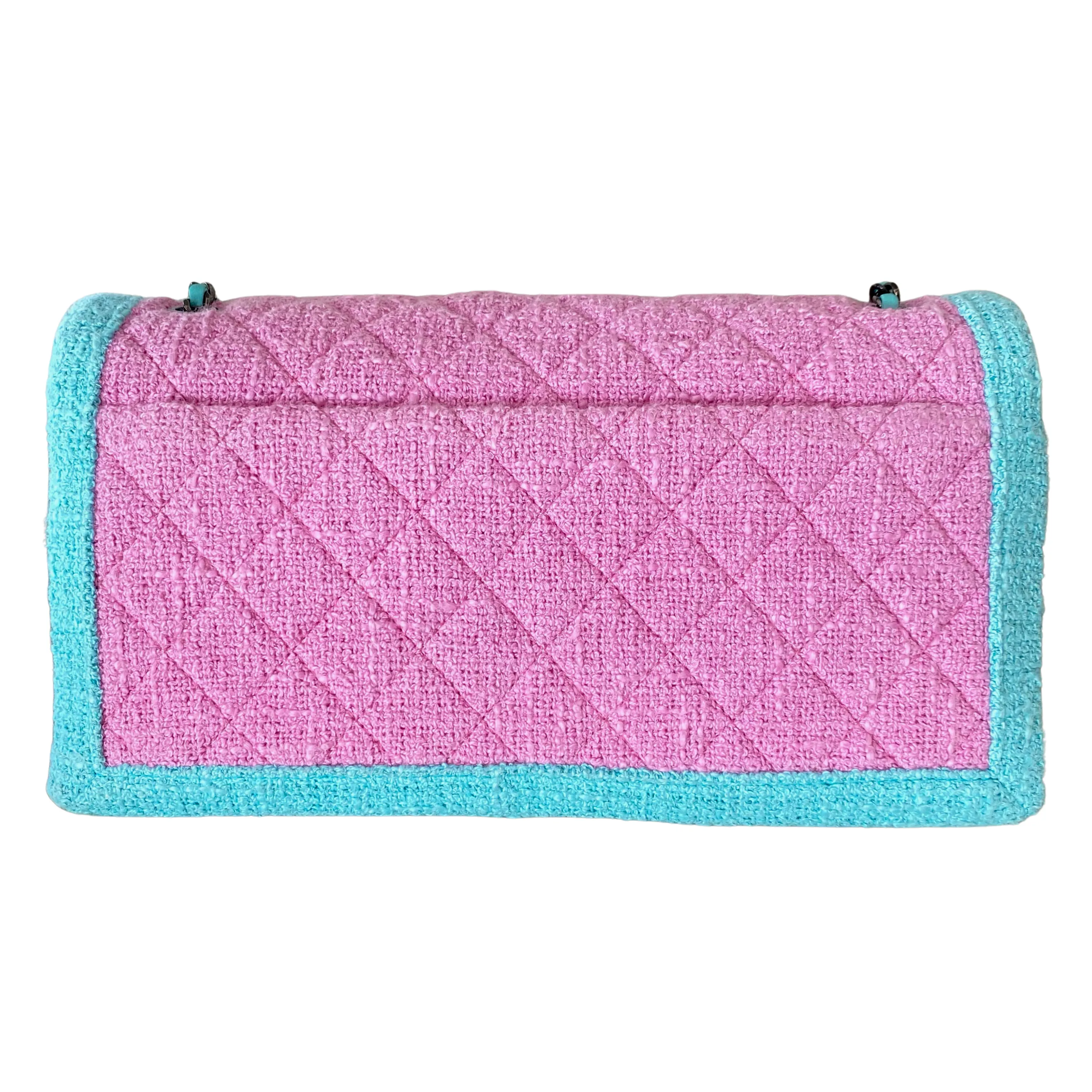 16C Pink Turquoise Tweed East West Flap Bag