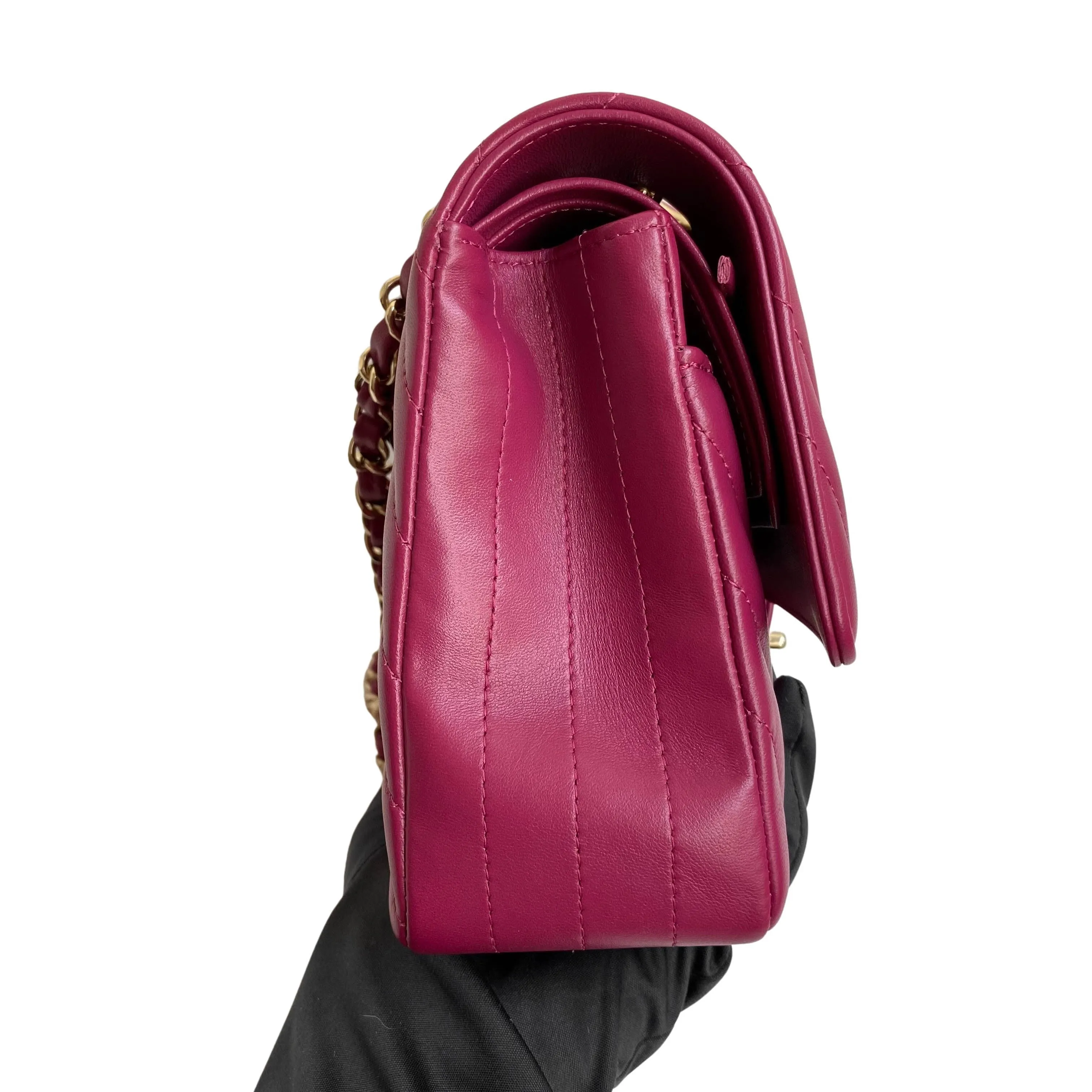 18B Raspberry Dark Pink Lambskin Medium Classic Double Flap Bag