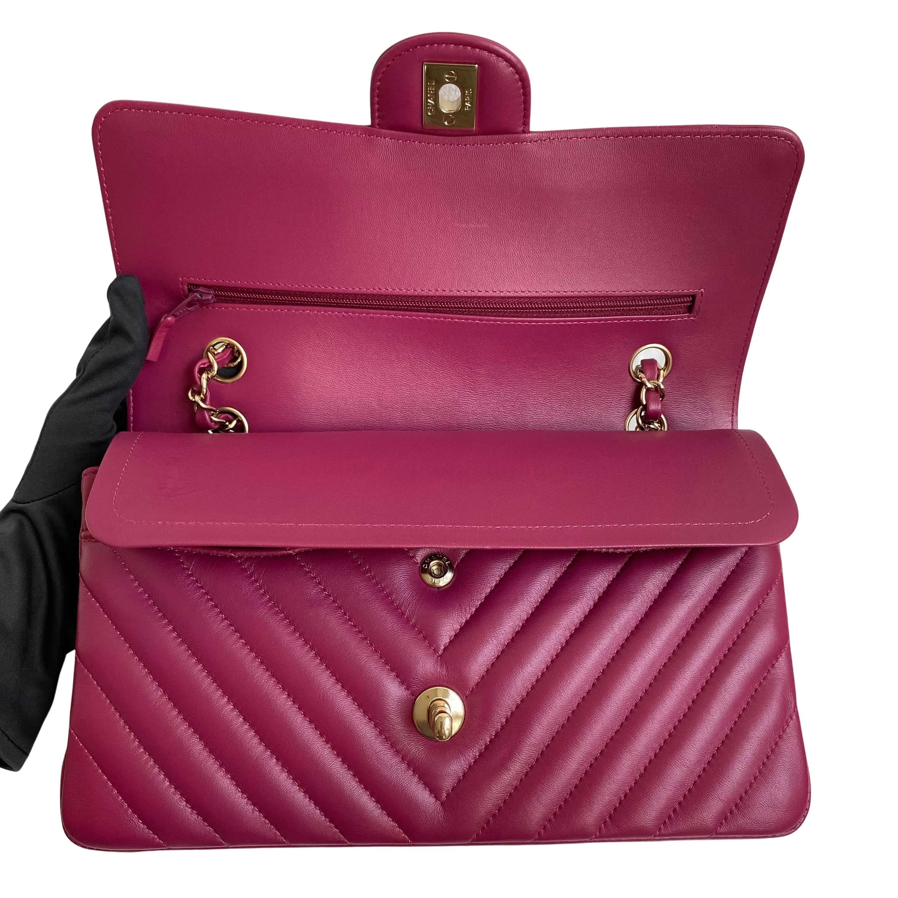 18B Raspberry Dark Pink Lambskin Medium Classic Double Flap Bag