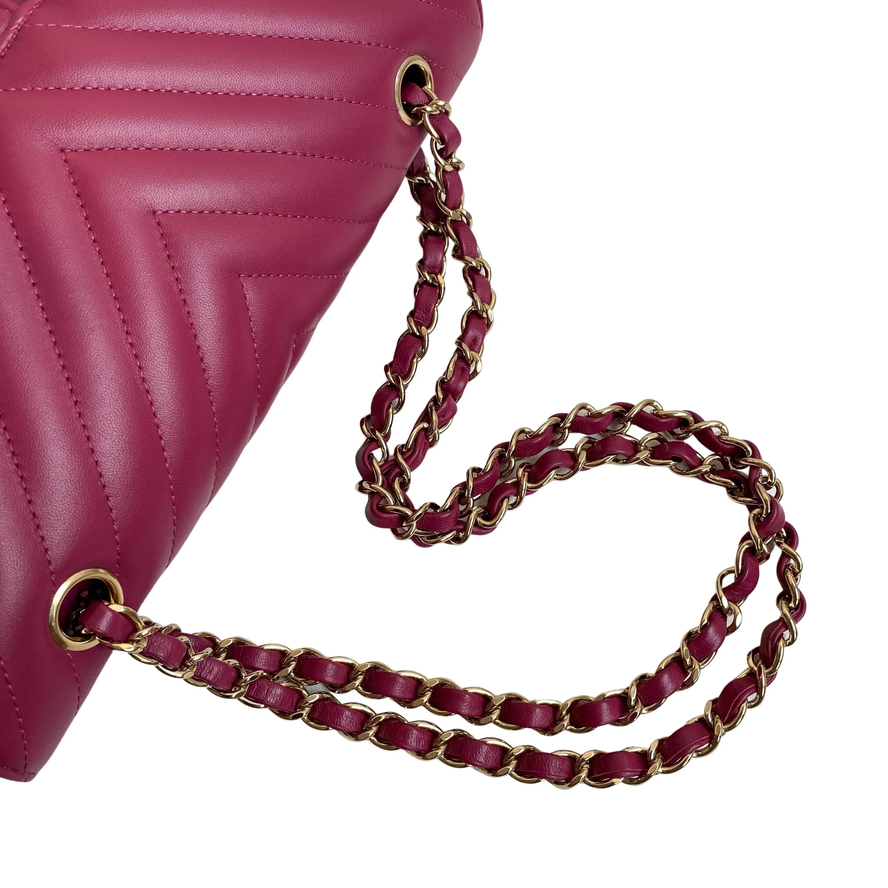 18B Raspberry Dark Pink Lambskin Medium Classic Double Flap Bag