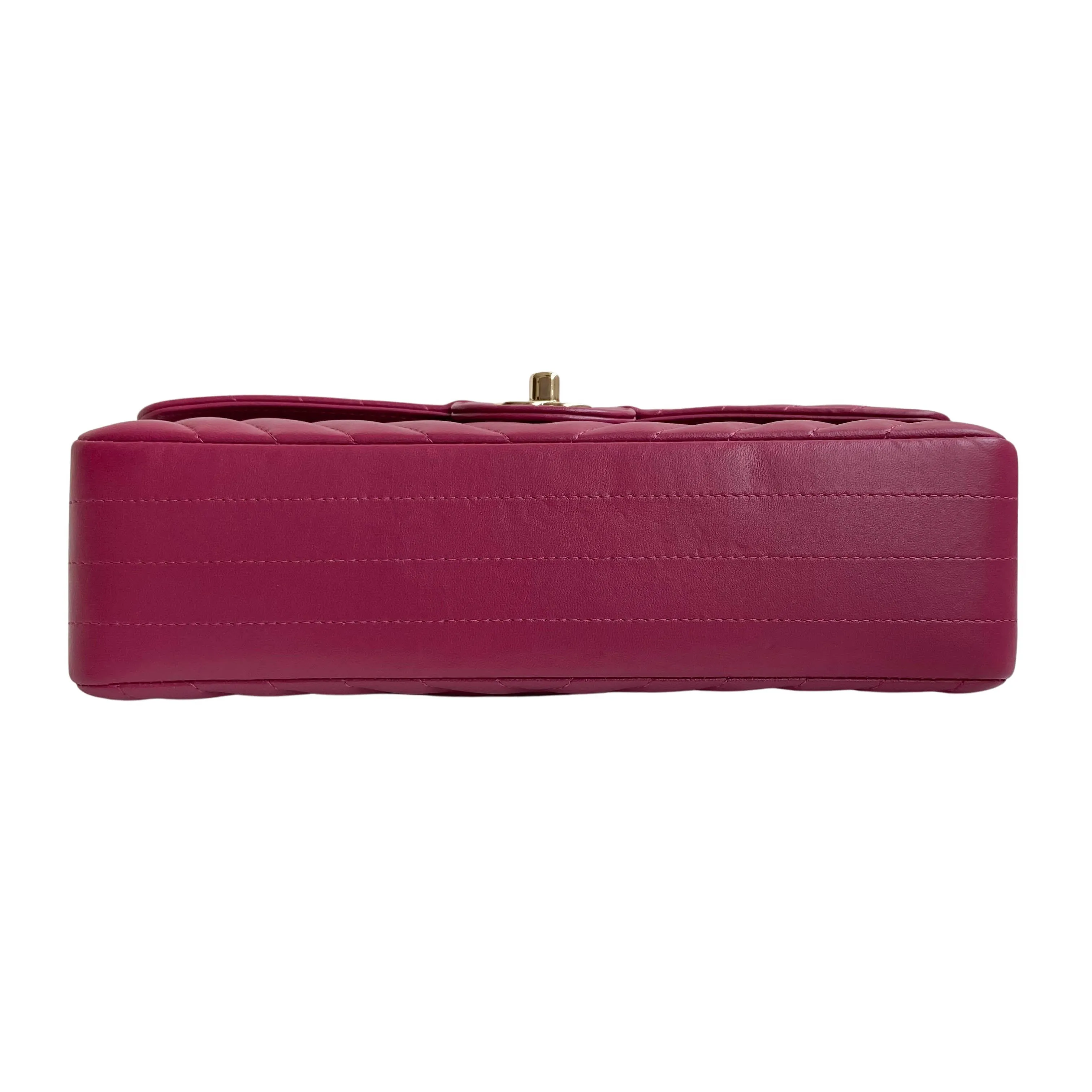 18B Raspberry Dark Pink Lambskin Medium Classic Double Flap Bag