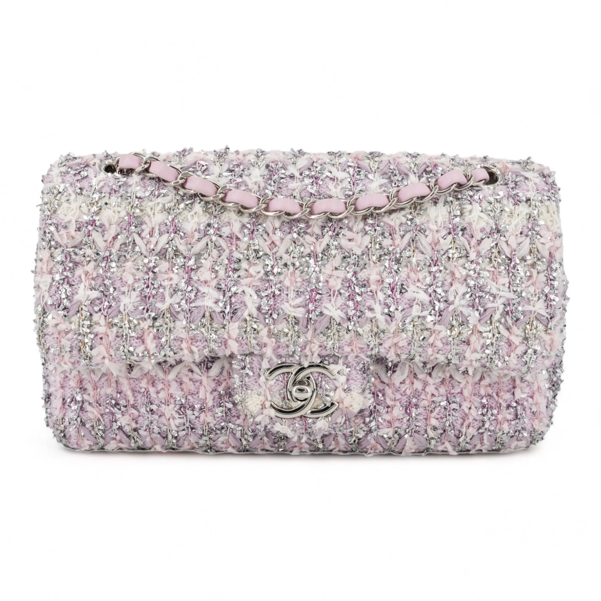18S Lilac Glitter Tweed Medium Flap Bag
