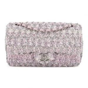 18S Lilac Glitter Tweed Medium Flap Bag