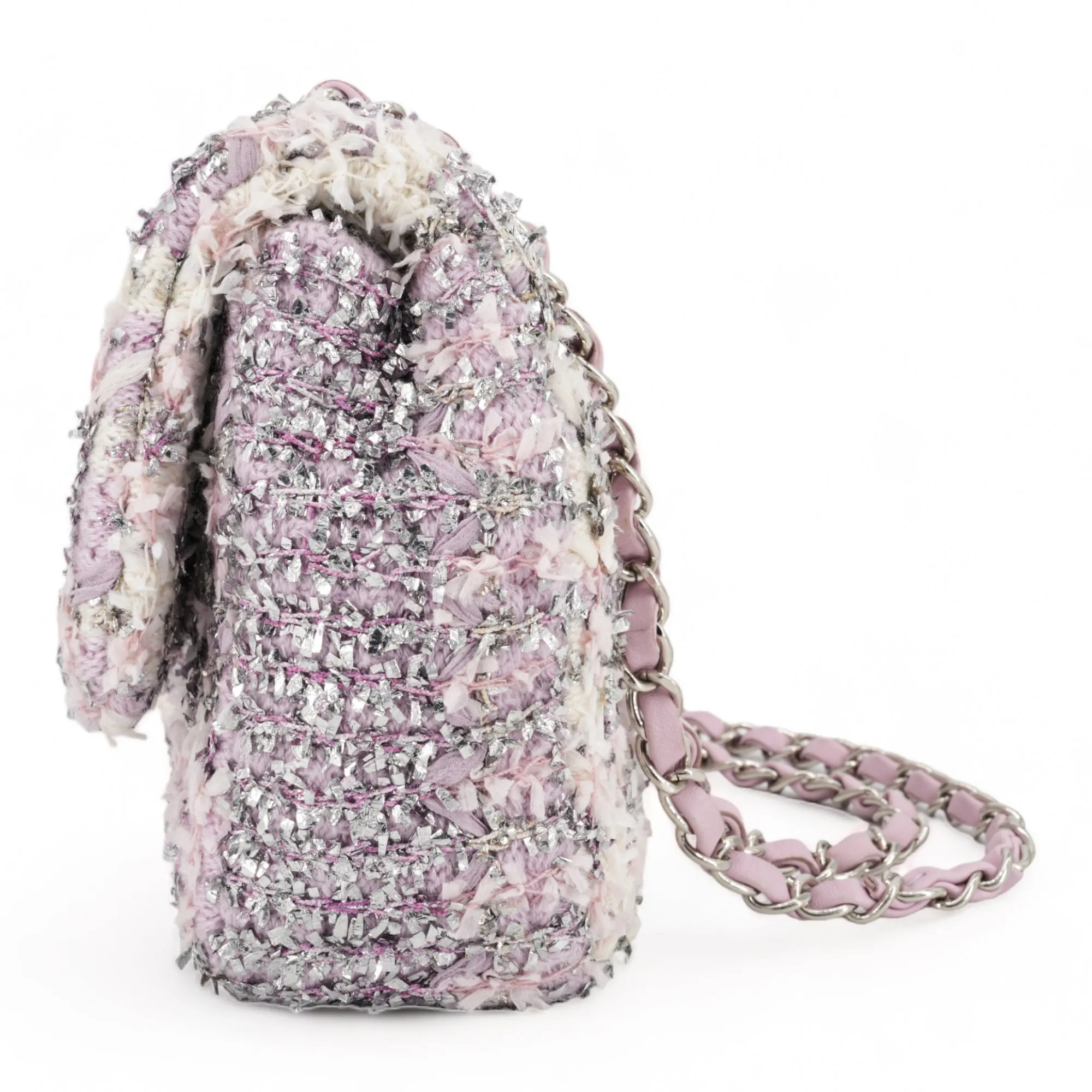 18S Lilac Glitter Tweed Medium Flap Bag