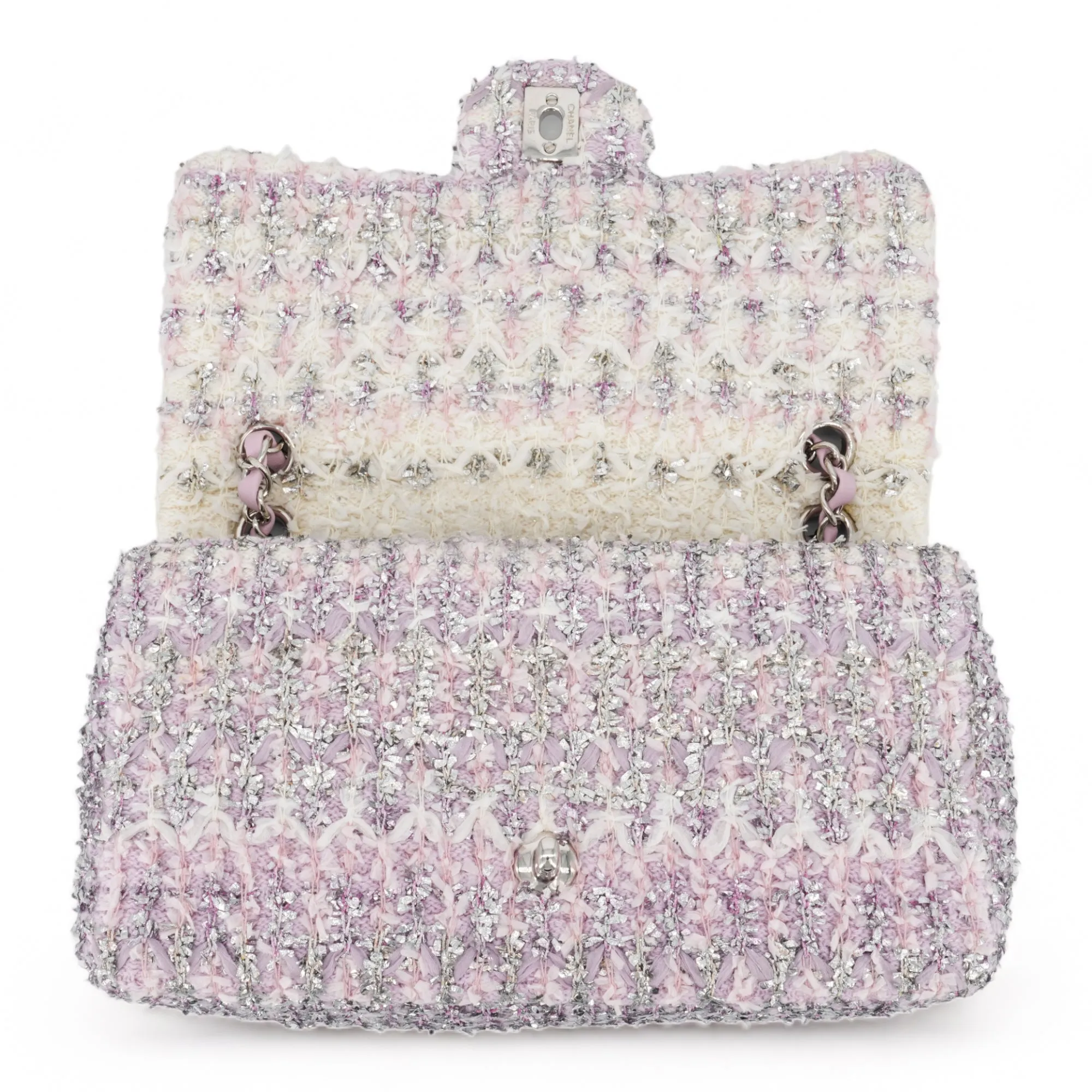 18S Lilac Glitter Tweed Medium Flap Bag
