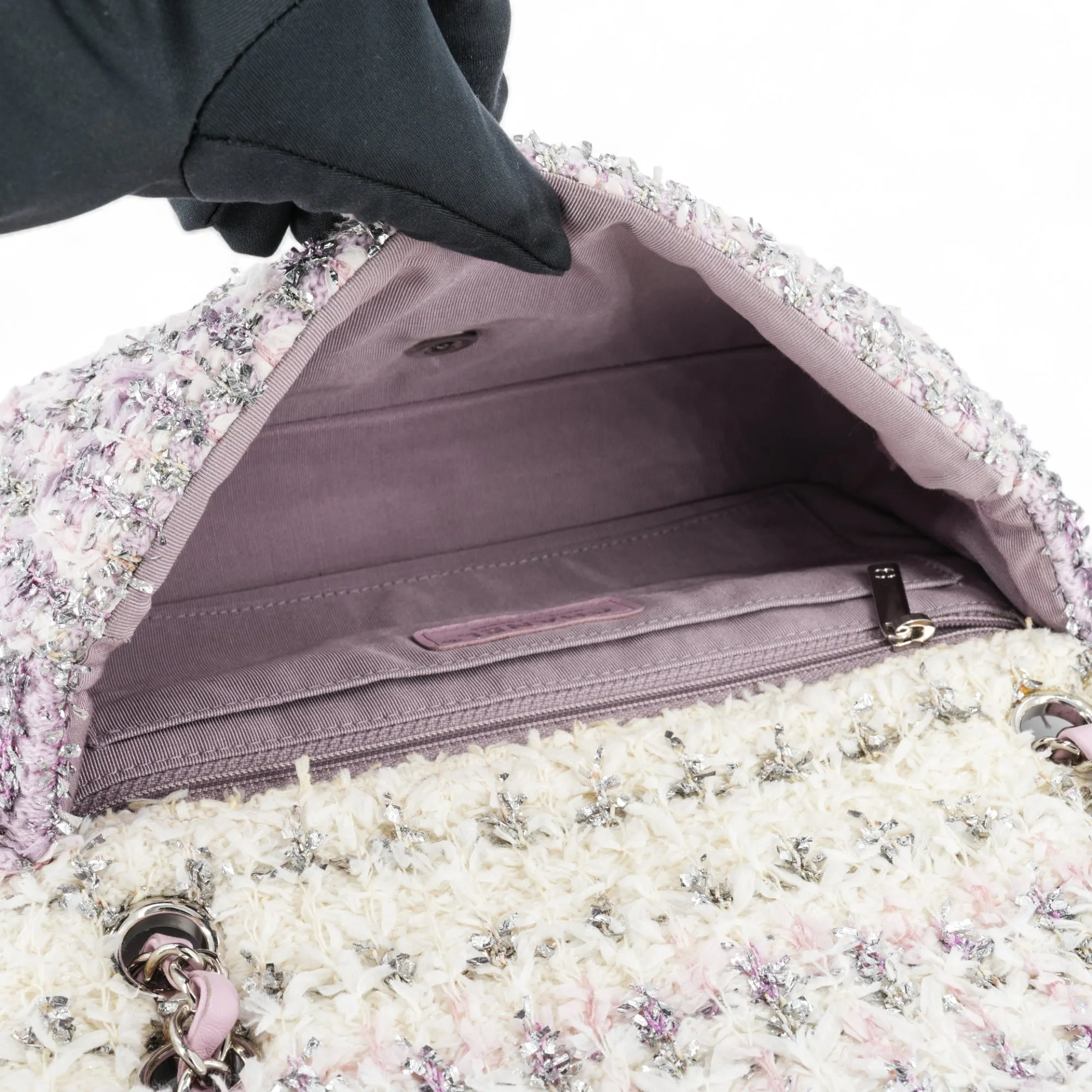 18S Lilac Glitter Tweed Medium Flap Bag