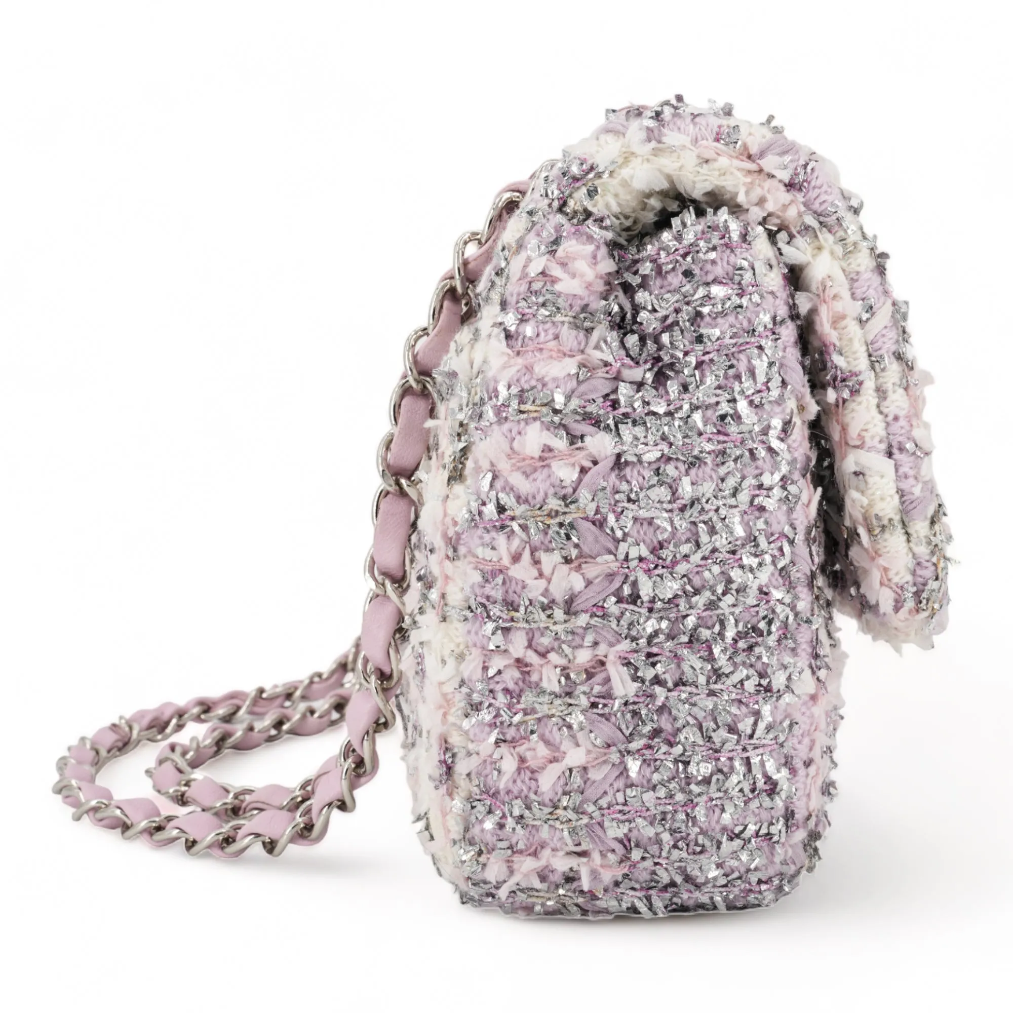 18S Lilac Glitter Tweed Medium Flap Bag