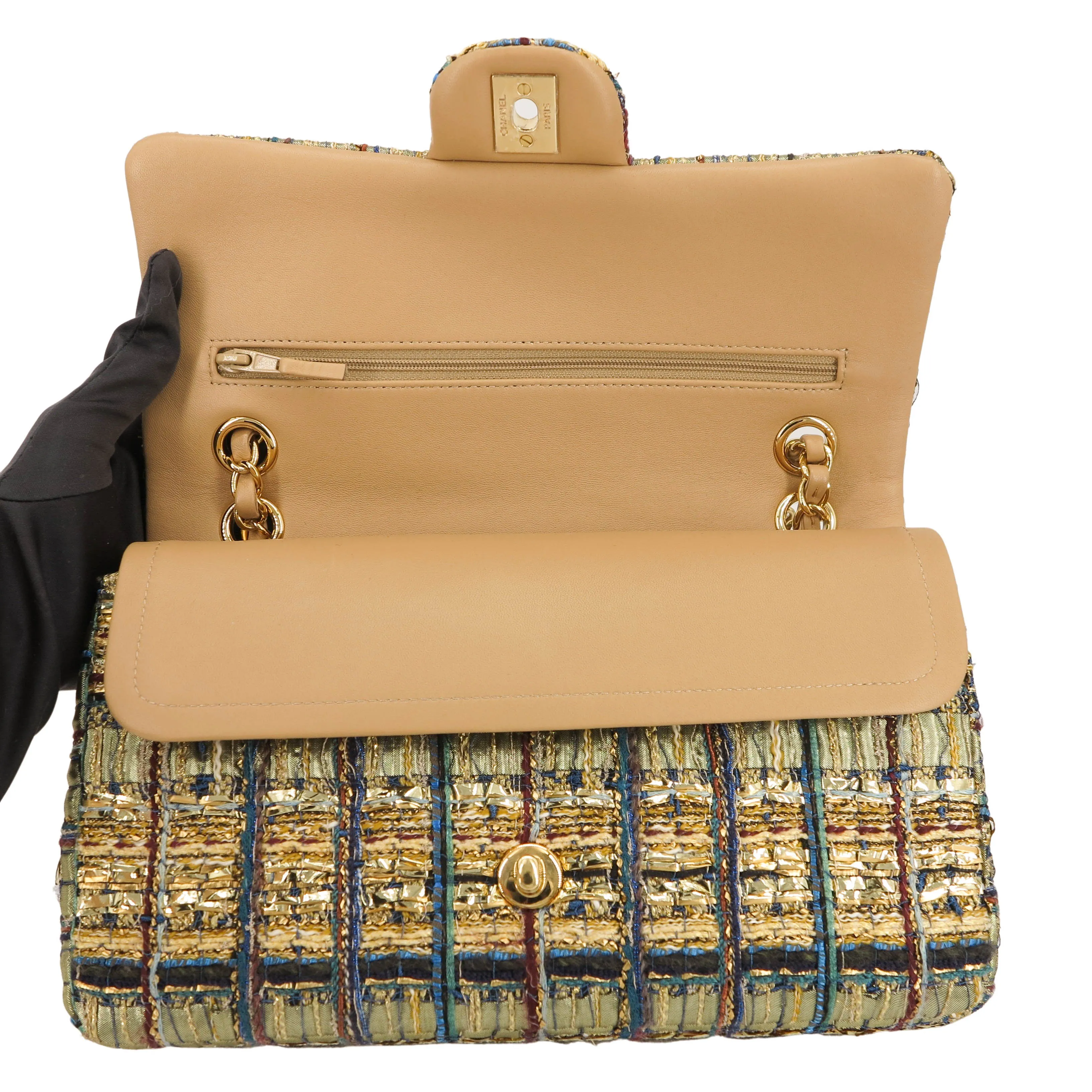 19A Ancient Egypt Gold Tweed Medium Classic Double Flap Bag