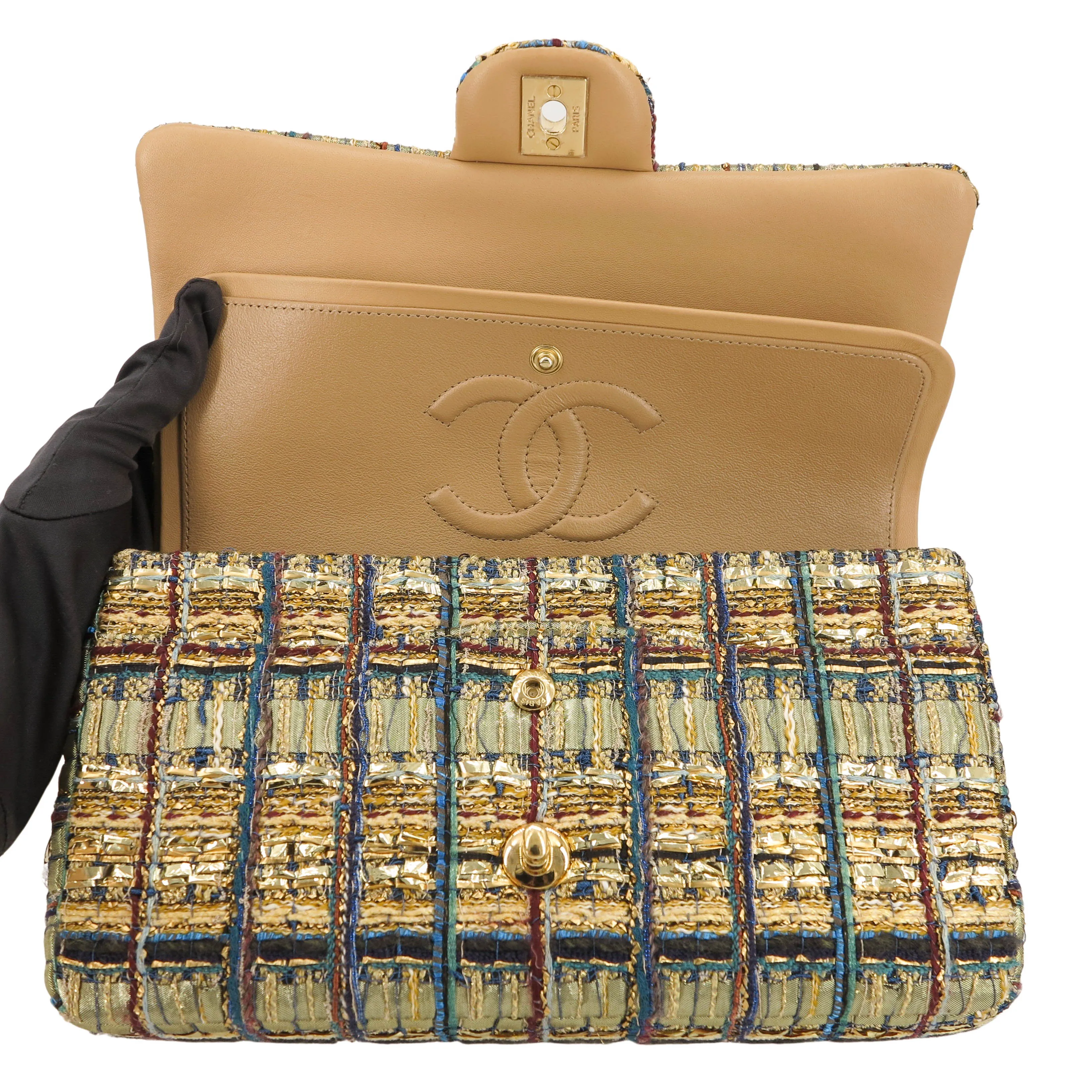 19A Ancient Egypt Gold Tweed Medium Classic Double Flap Bag