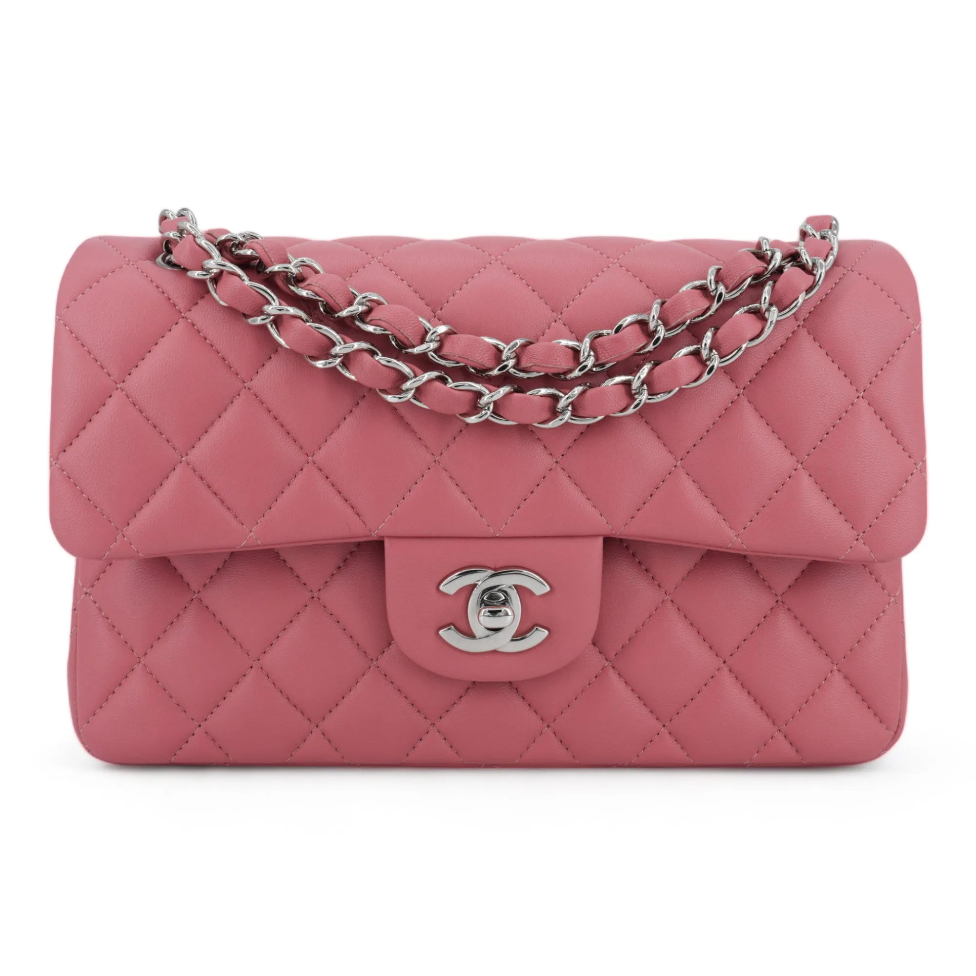 19B Pink Lambskin Small Classic Double Flap Bag