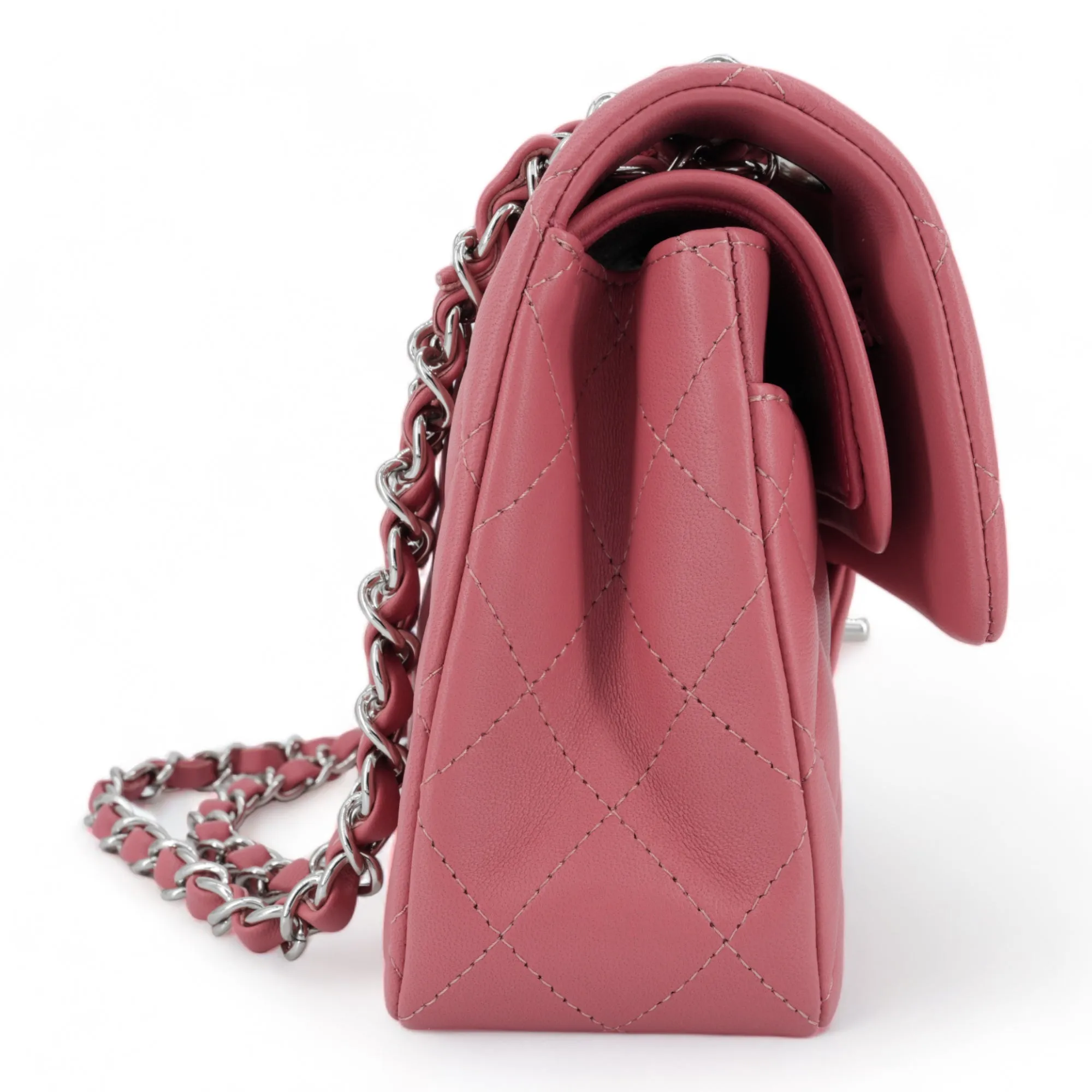 19B Pink Lambskin Small Classic Double Flap Bag