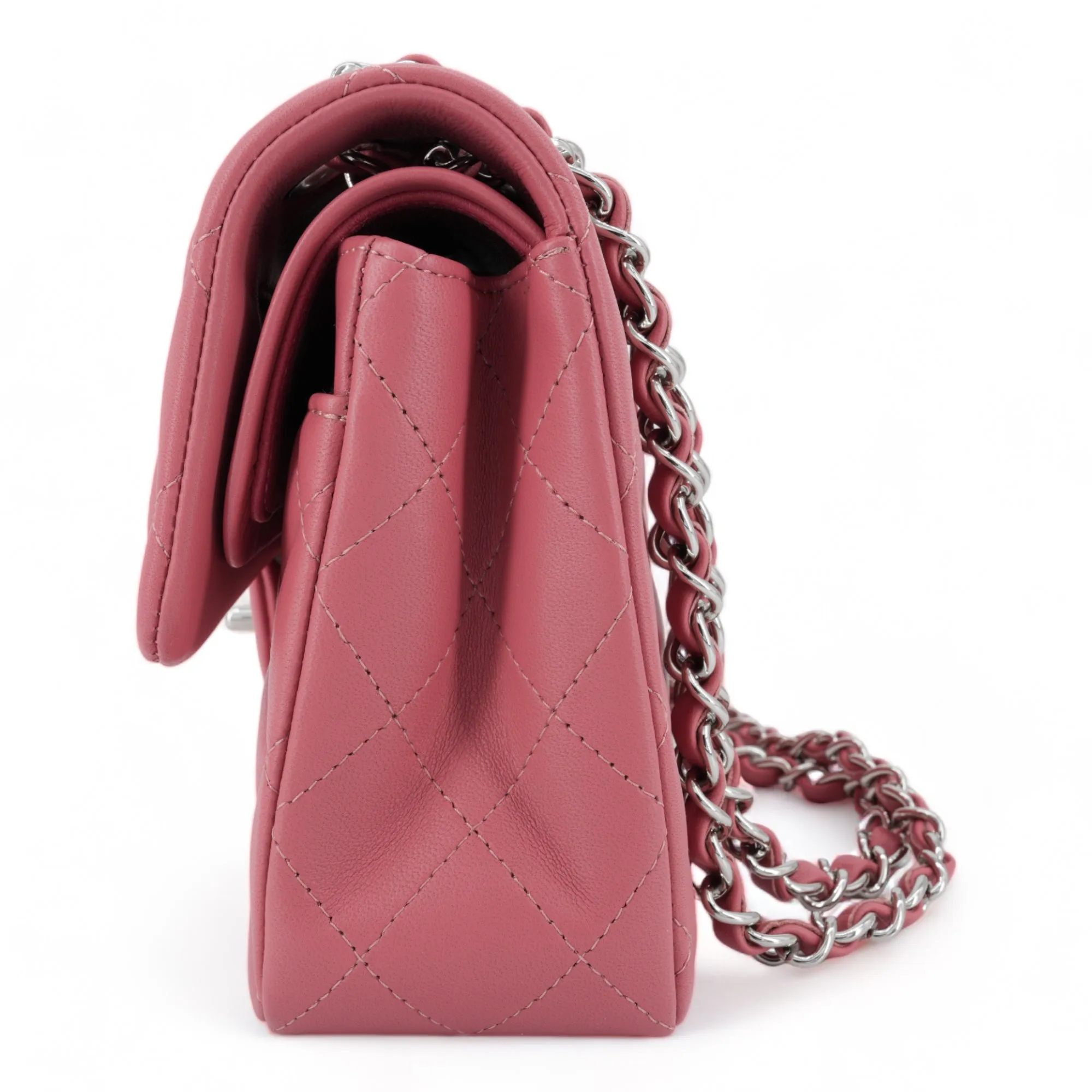 19B Pink Lambskin Small Classic Double Flap Bag