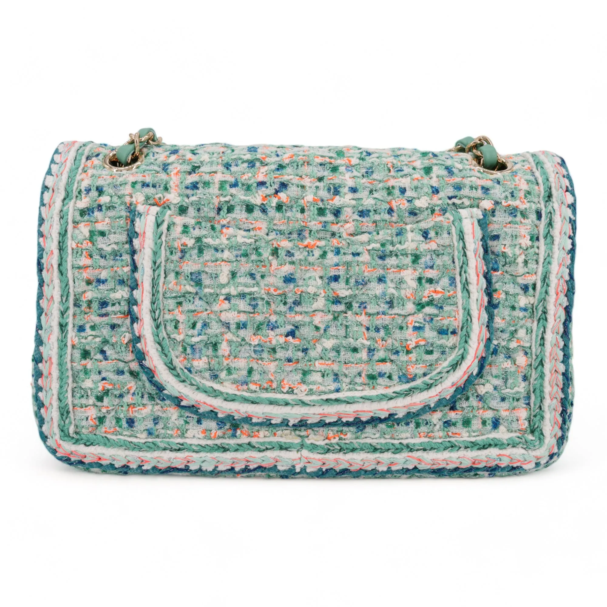 19S Green Tweed Medium Classic Double Flap Bag