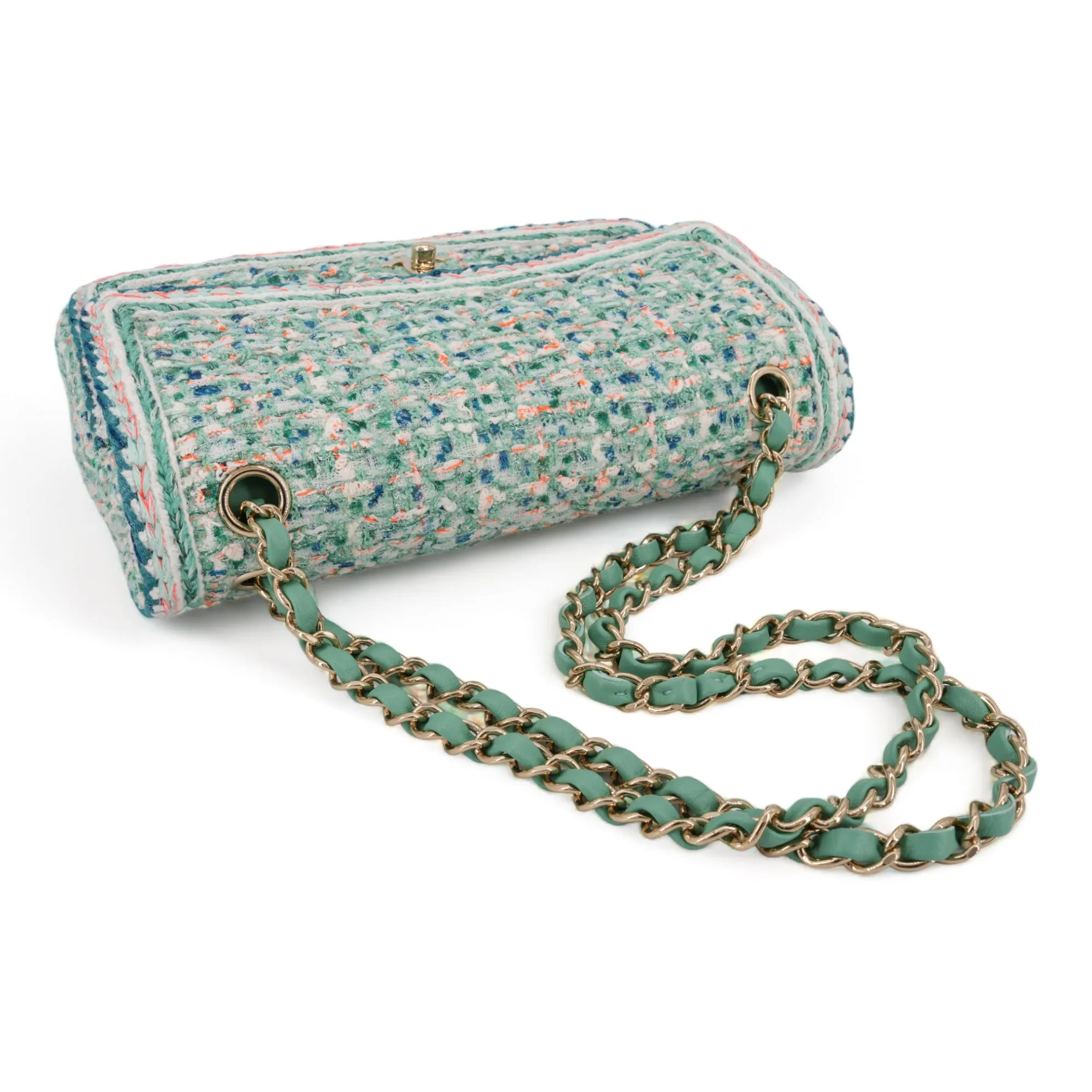 19S Green Tweed Medium Classic Double Flap Bag