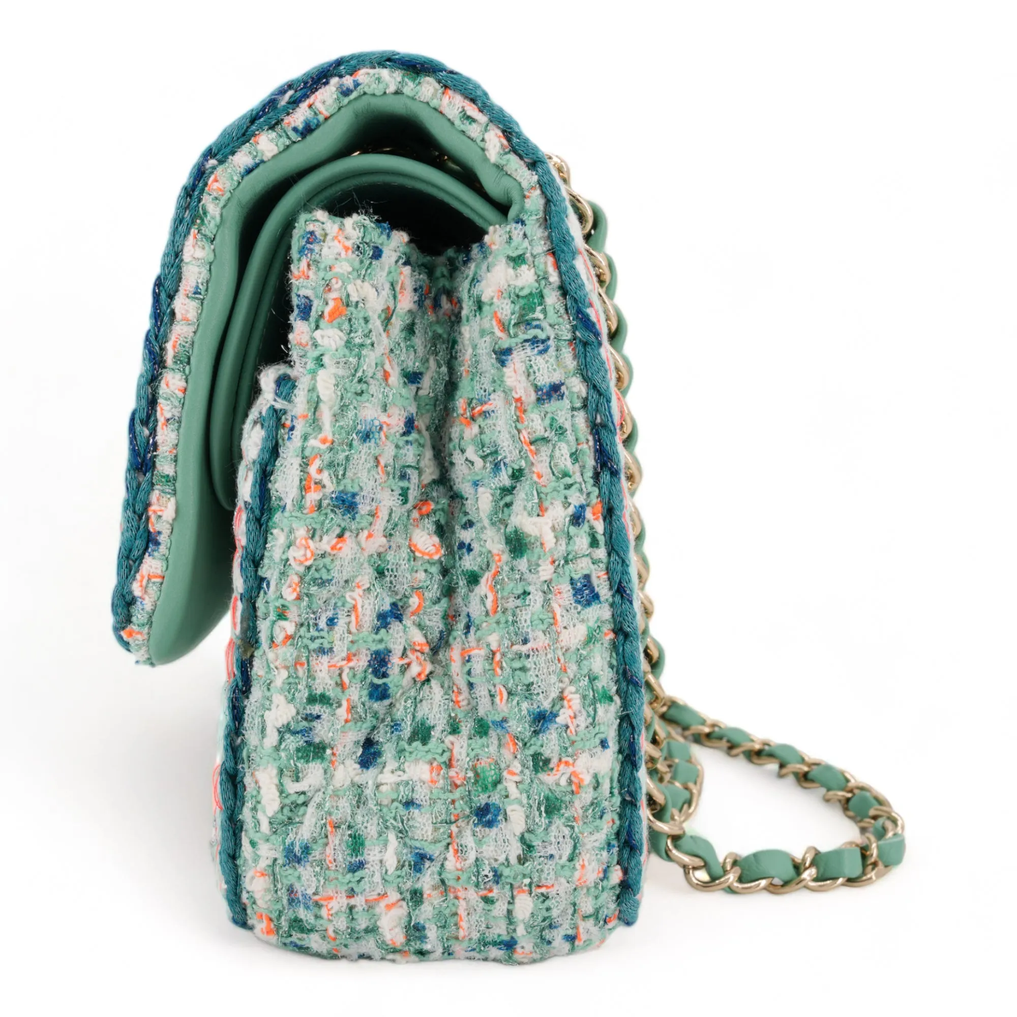19S Green Tweed Medium Classic Double Flap Bag