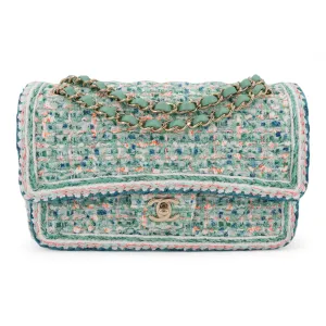 19S Green Tweed Medium Classic Double Flap Bag