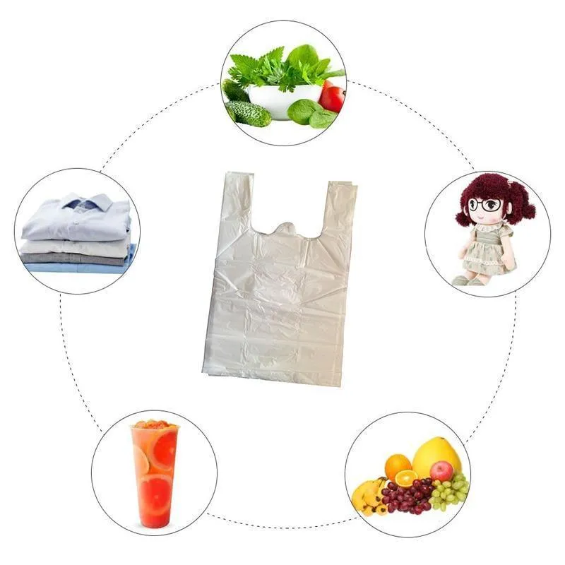200PCS Carry Bags White Grocery Eco Friendly Biodegradable Plastic Shopping Bag