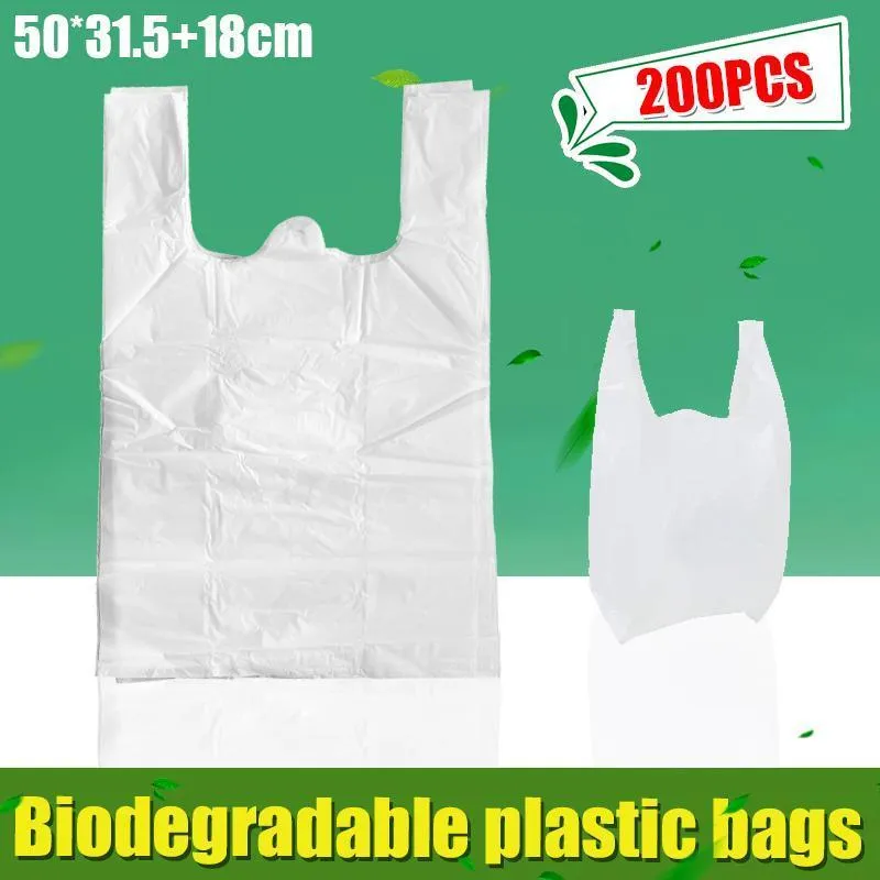 200PCS Carry Bags White Grocery Eco Friendly Biodegradable Plastic Shopping Bag