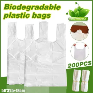 200PCS Carry Bags White Grocery Eco Friendly Biodegradable Plastic Shopping Bag