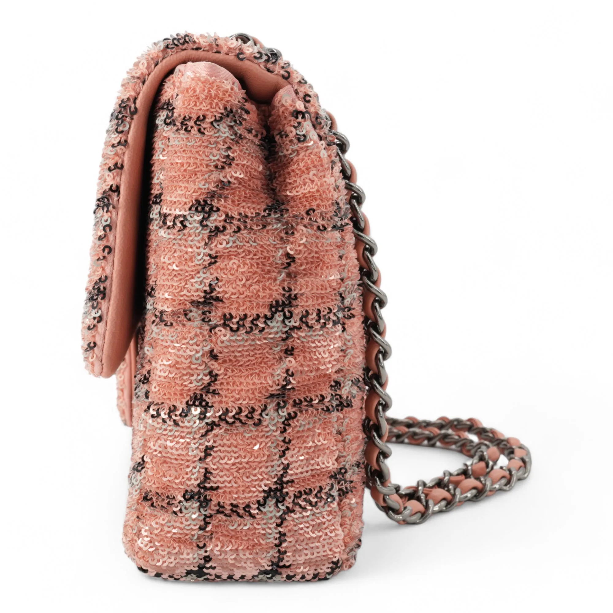 21B Pink Checkered Sequin Mini Flap Bag
