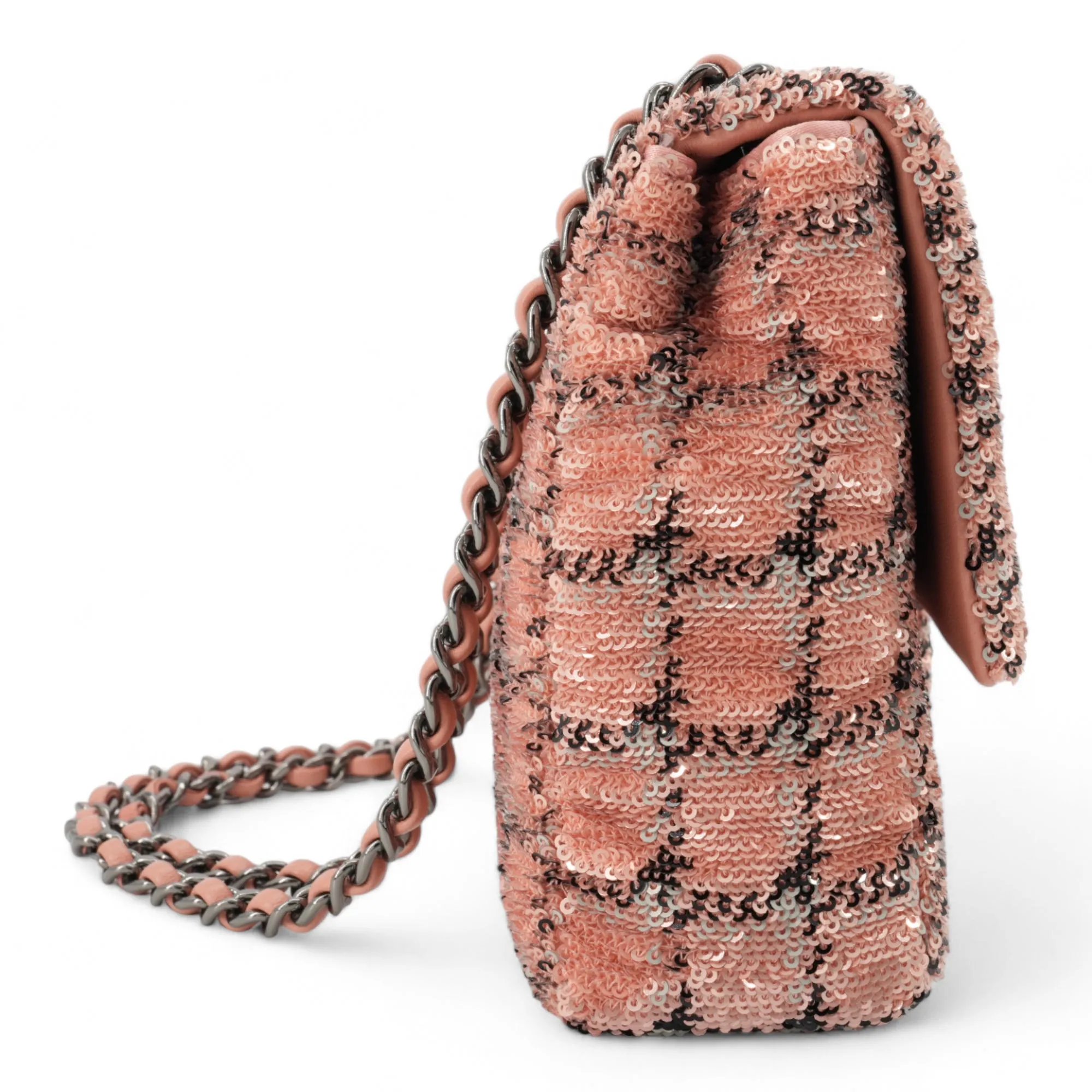 21B Pink Checkered Sequin Mini Flap Bag