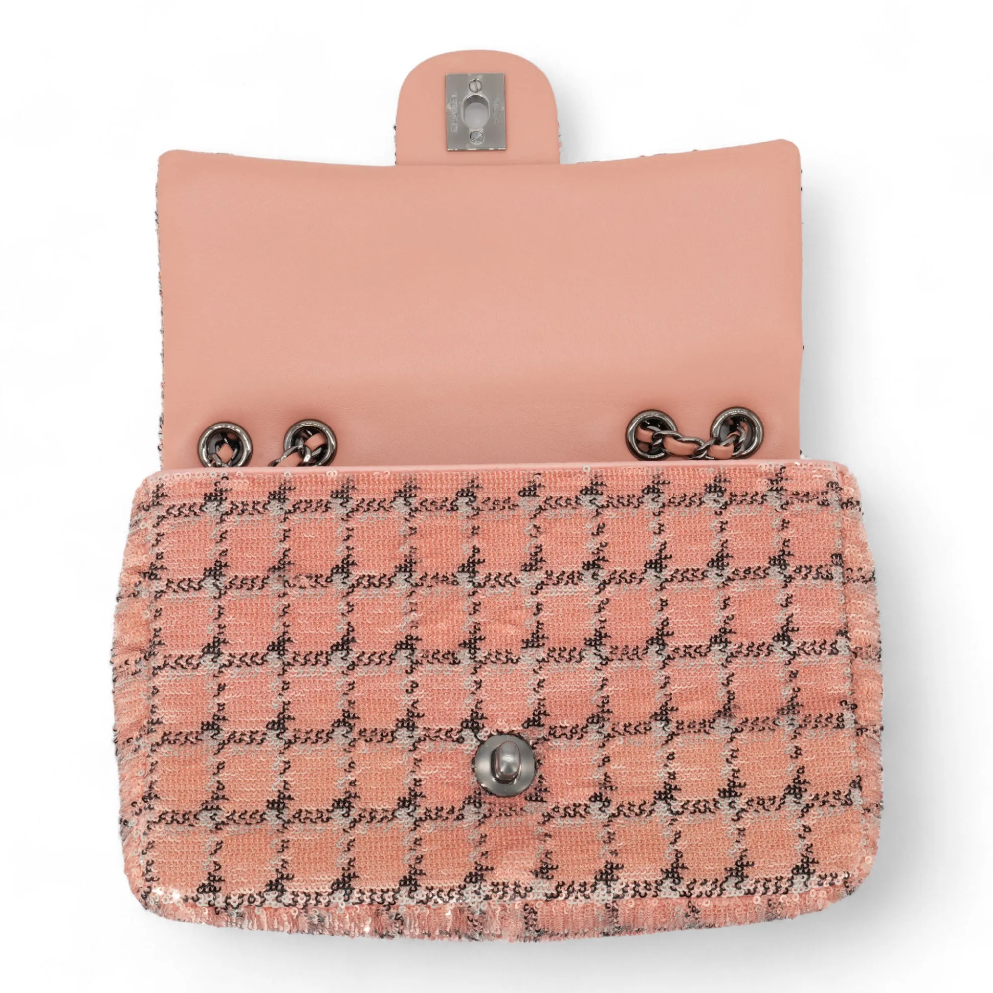 21B Pink Checkered Sequin Mini Flap Bag