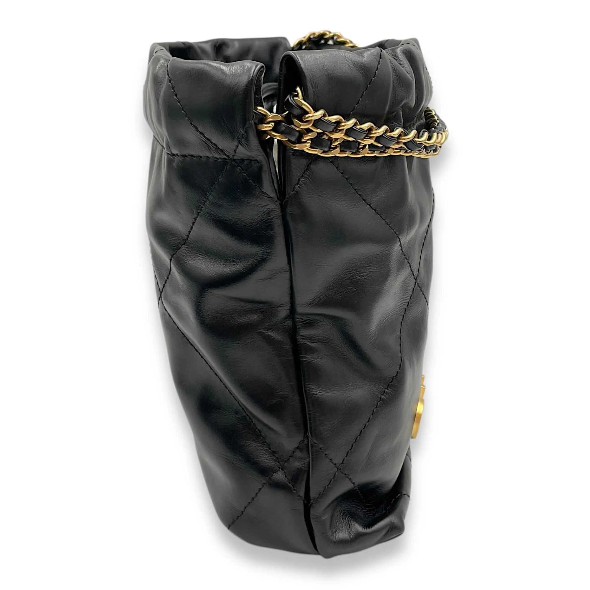 22 Tote Mini Black Crossbody Bag in Shiny Calf, Gold hardware