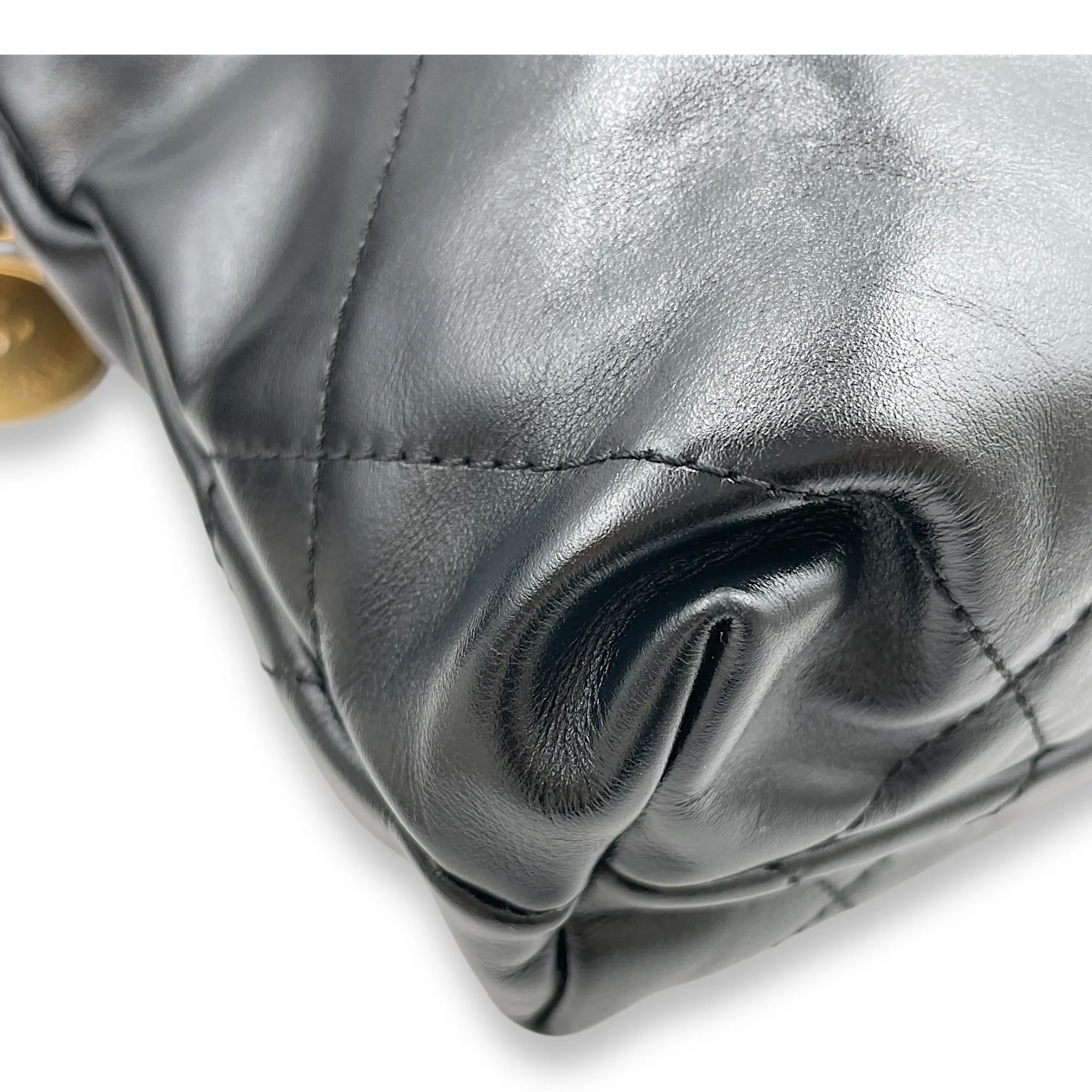 22 Tote Mini Black Crossbody Bag in Shiny Calf, Gold hardware