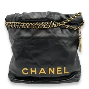 22 Tote Mini Black Crossbody Bag in Shiny Calf, Gold hardware