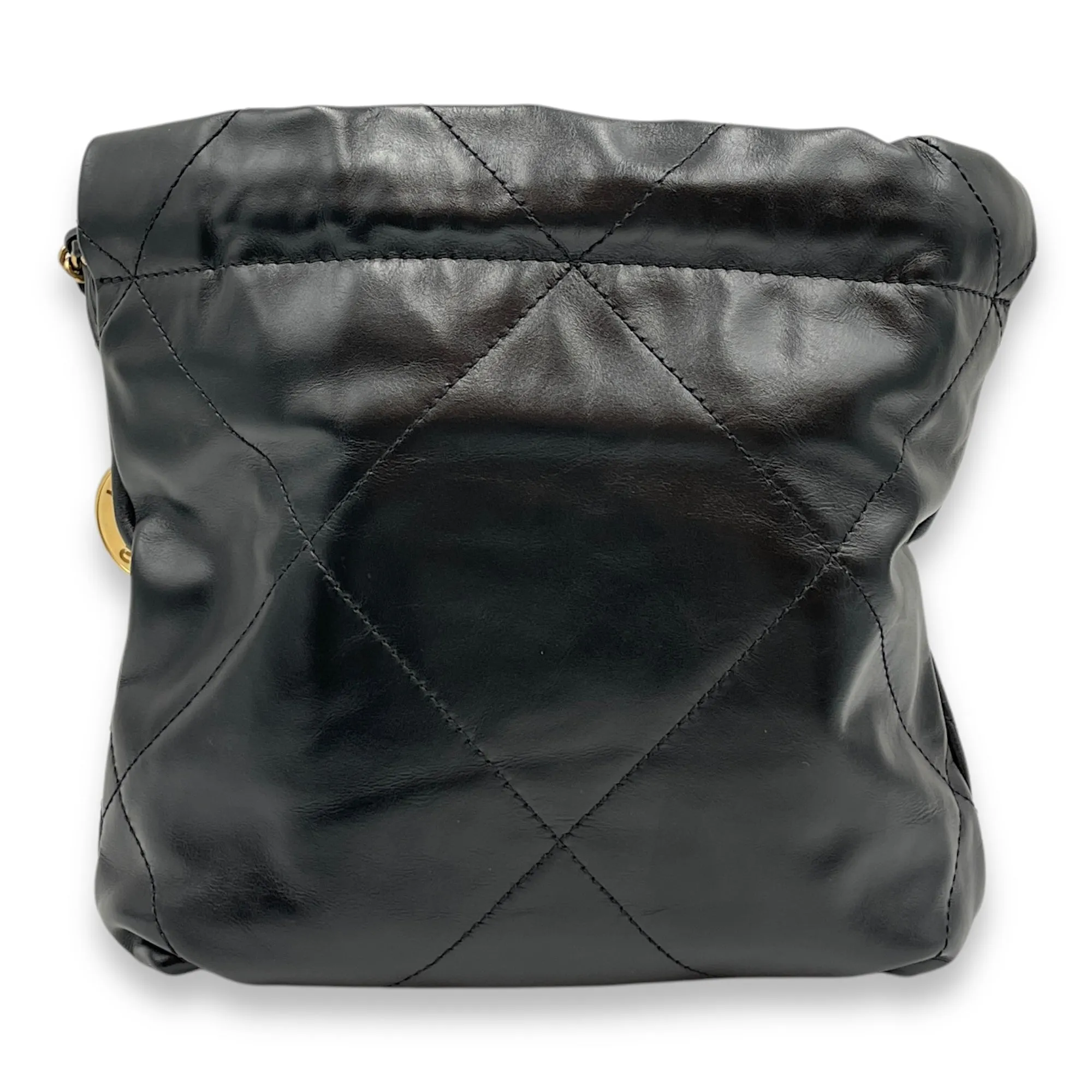 22 Tote Mini Black Crossbody Bag in Shiny Calf, Gold hardware