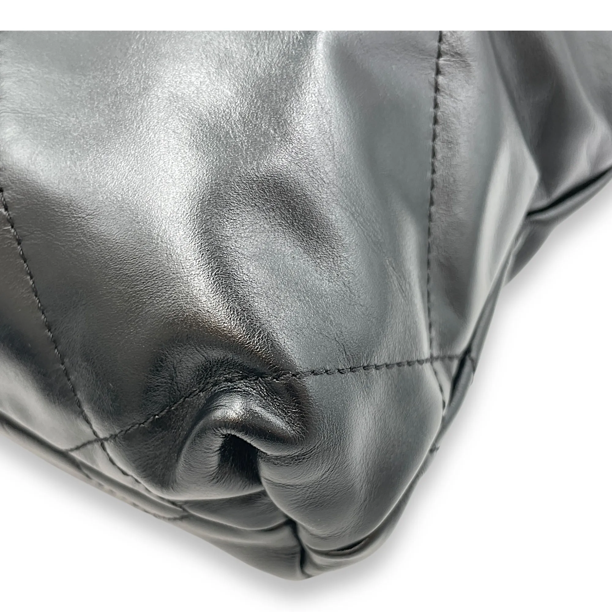 22 Tote Mini Black Crossbody Bag in Shiny Calf, Gold hardware