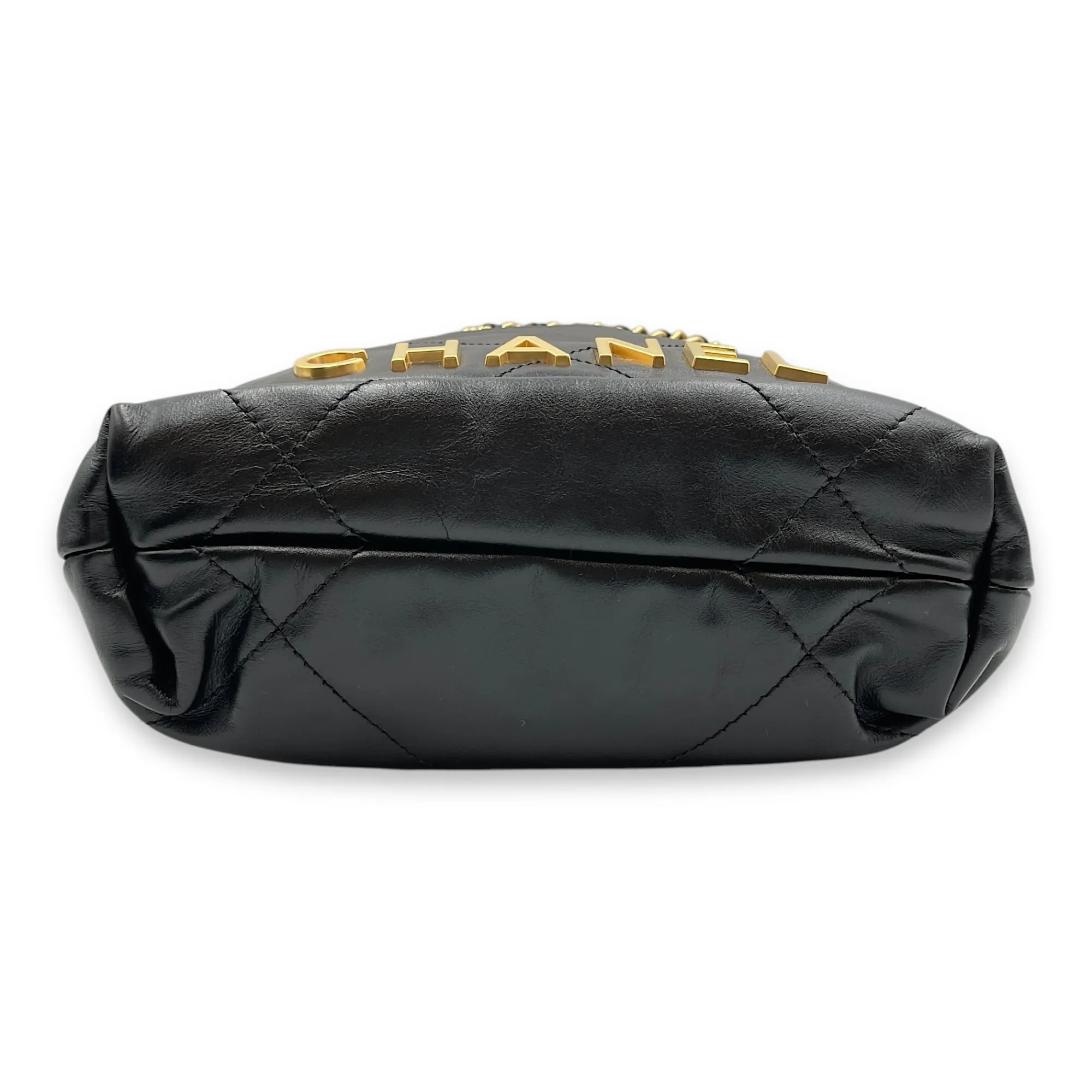 22 Tote Mini Black Crossbody Bag in Shiny Calf, Gold hardware