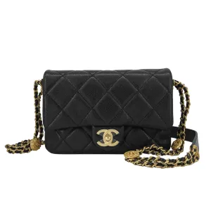 22A Twist Your Buttons Gold Coins Small Flap Bag in Black Caviar