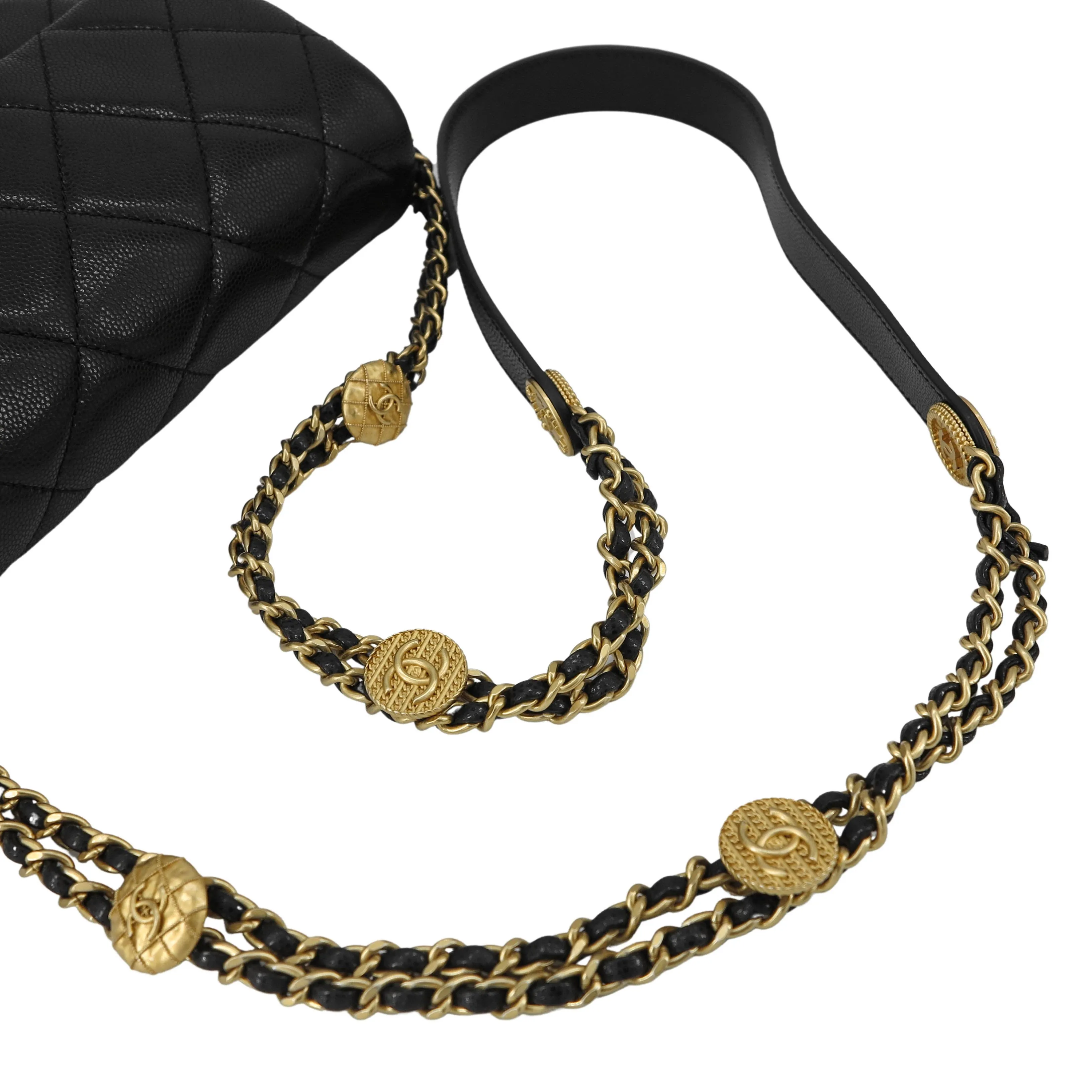 22A Twist Your Buttons Gold Coins Small Flap Bag in Black Caviar