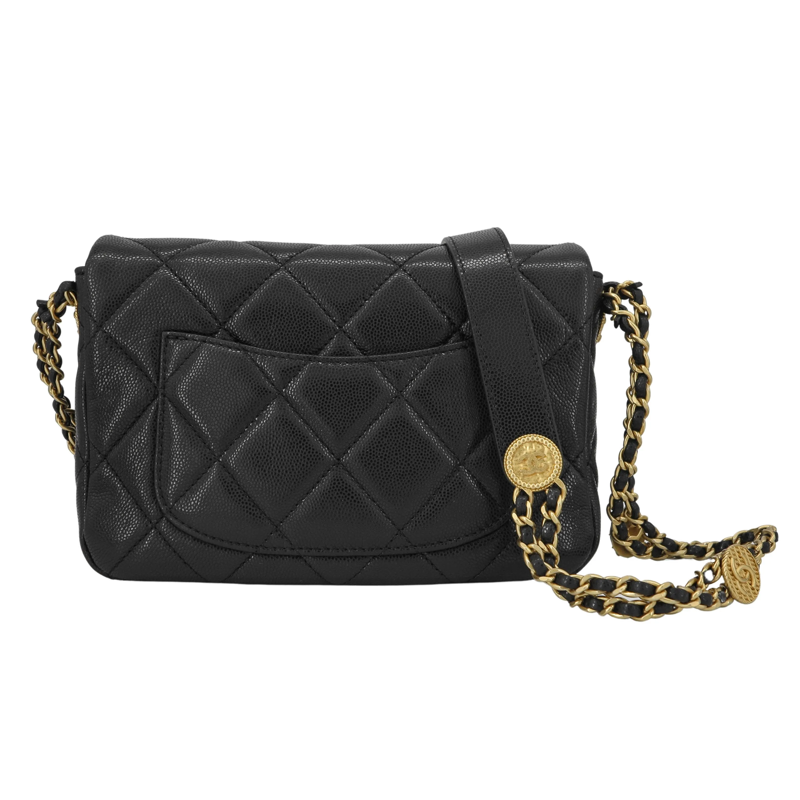 22A Twist Your Buttons Gold Coins Small Flap Bag in Black Caviar