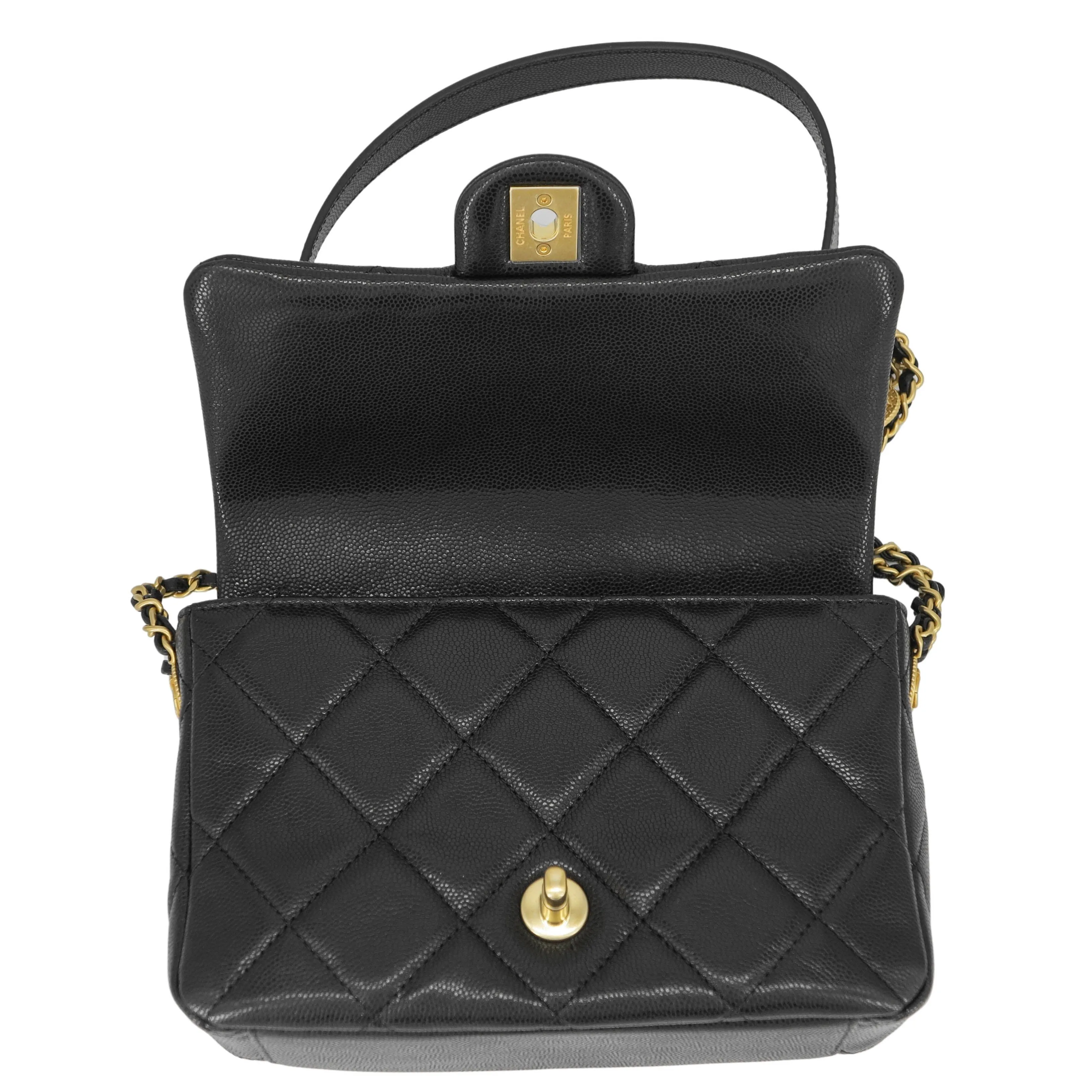 22A Twist Your Buttons Gold Coins Small Flap Bag in Black Caviar