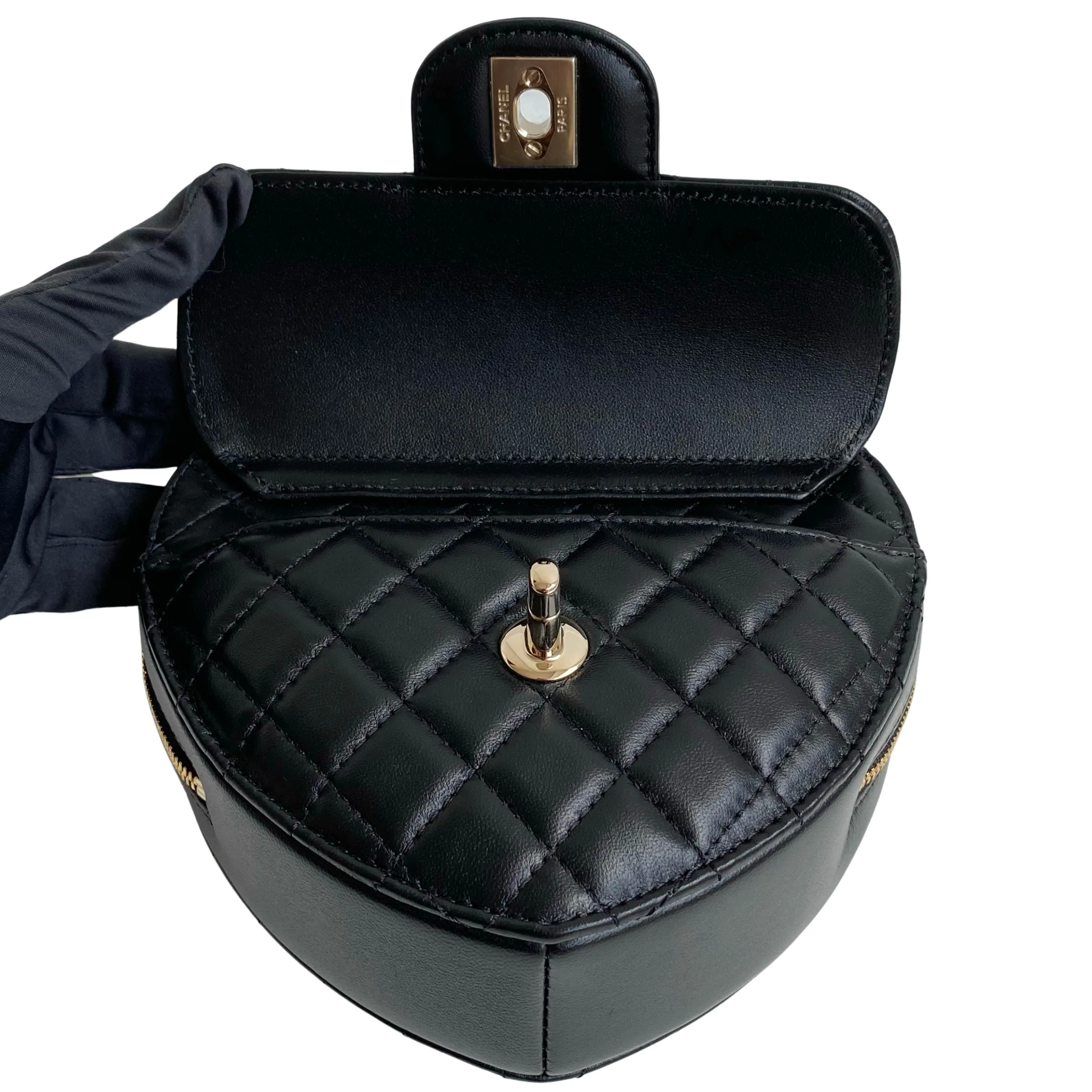 22S Large Heart Bag in Black Lambskin