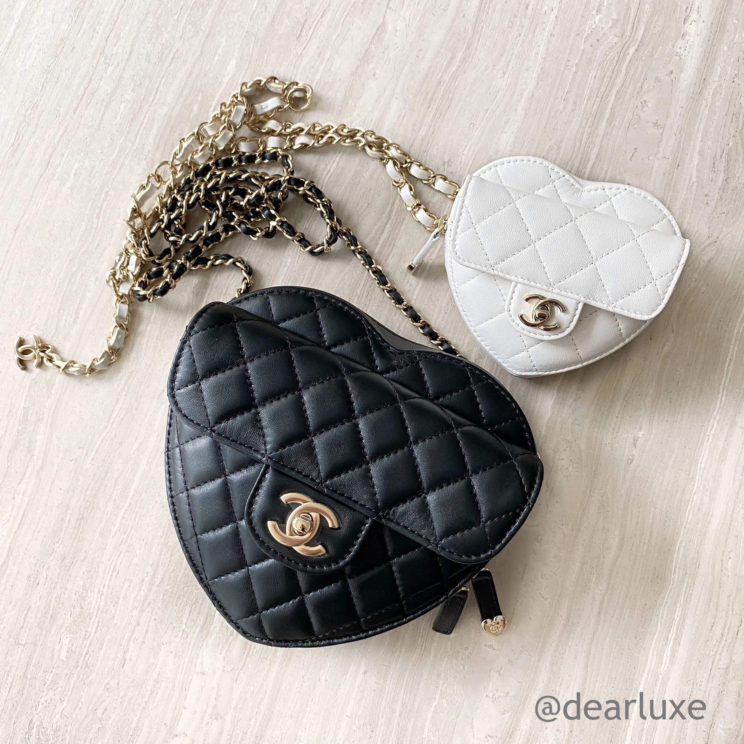22S Large Heart Bag in Black Lambskin