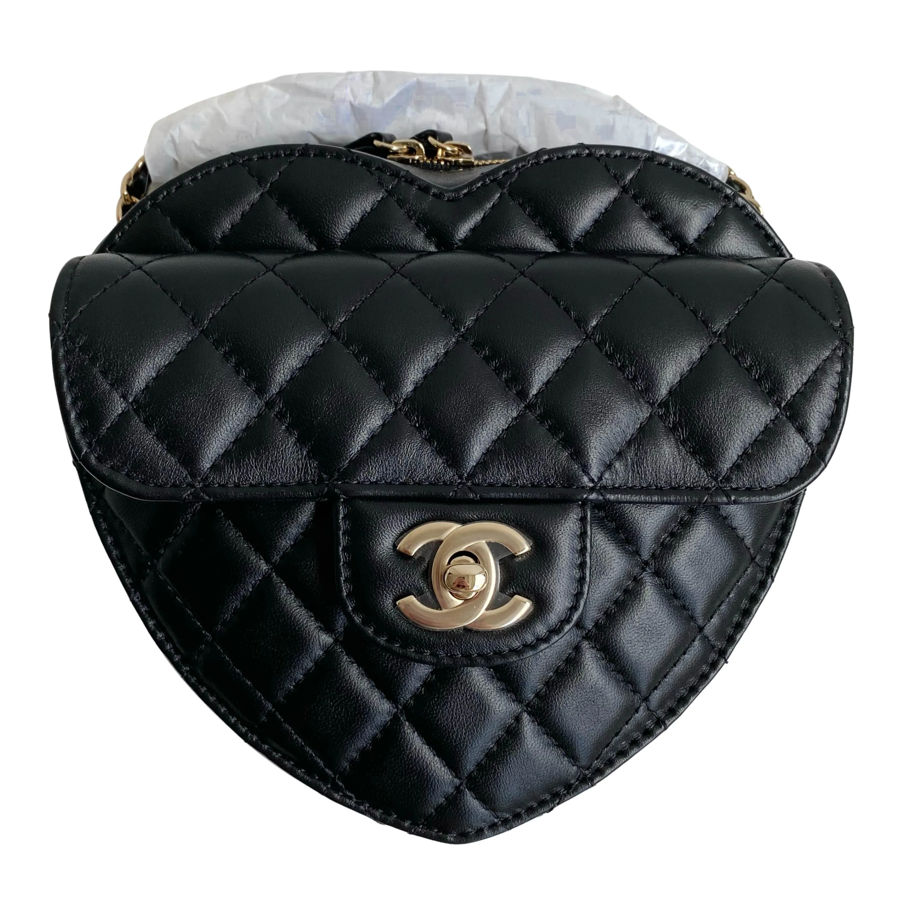 22S Large Heart Bag in Black Lambskin