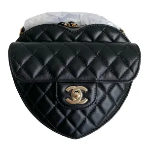 22S Large Heart Bag in Black Lambskin