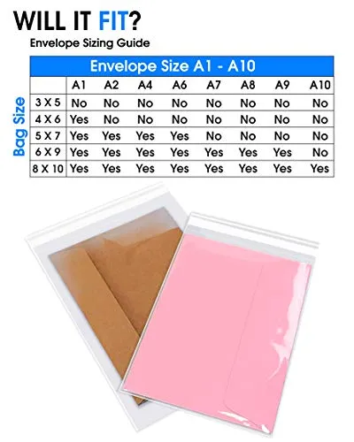 5” X 7” (200/1000 Pack) Clear Resealable Cellophane Cello Bags Self Seal - Fits 5X7 Print Photos A2 A4 A6 Cards Envelopes & Baked Goods