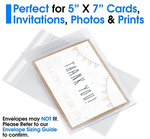 5” X 7” (200/1000 Pack) Clear Resealable Cellophane Cello Bags Self Seal - Fits 5X7 Print Photos A2 A4 A6 Cards Envelopes & Baked Goods