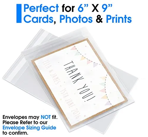 6” X 9” (200/1000 Pack) Clear Resealable Cellophane Cello Bags Self Seal - Fits 6X9 Print Photos A7 A8 A9 Cards Envelopes & Baked Goods - Pack It Chic