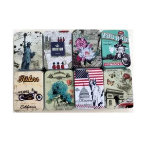 8 Pack 3.5x2.5x1" Metal Cardcase Storage Tea Coffee Cans Mini Jewelry Box Decor Card Pill Case Flower style Home Kitchen/Trave/Office Rectangle Colorful