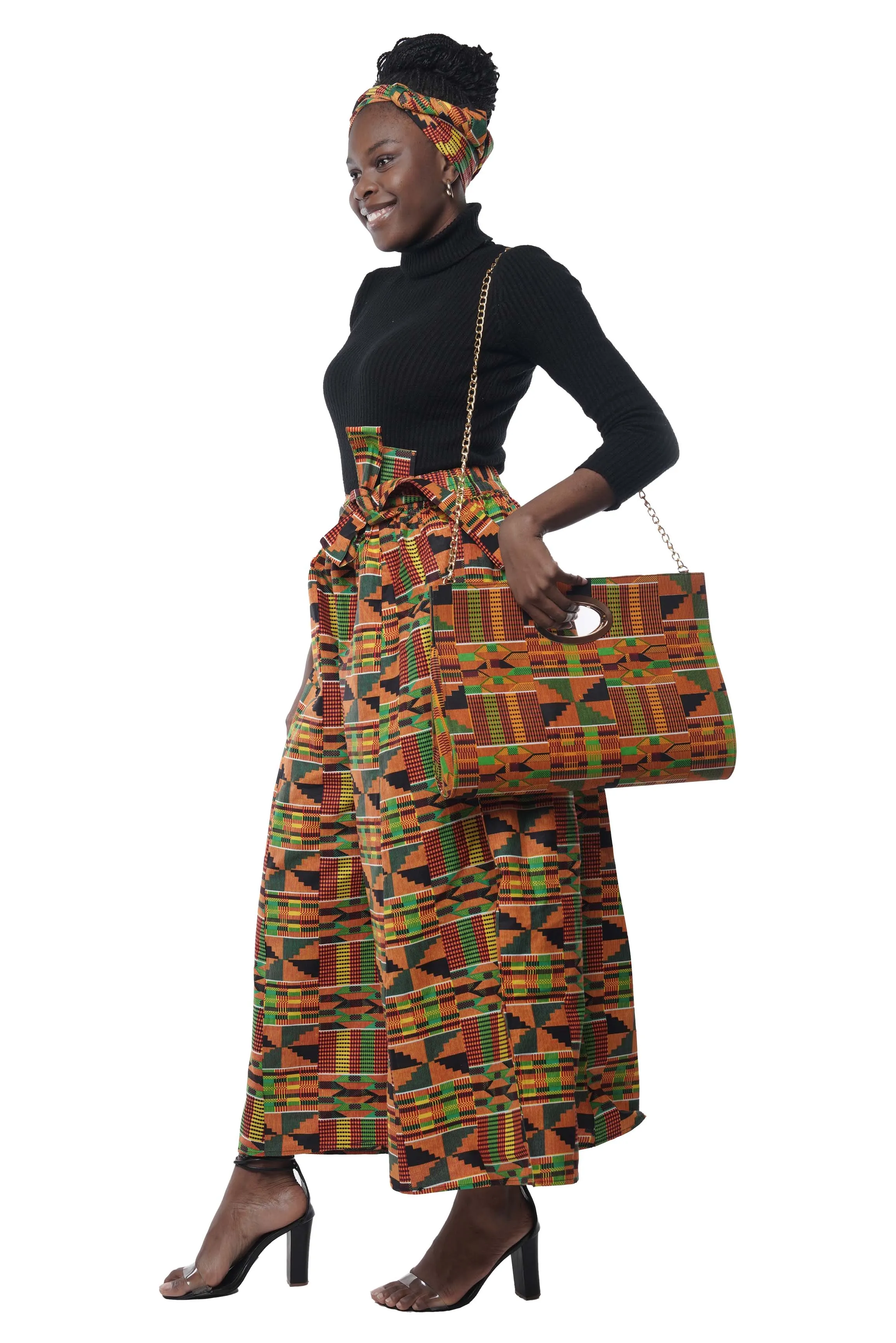 African Wide Palazzo Pants & Matching Handbag Set
